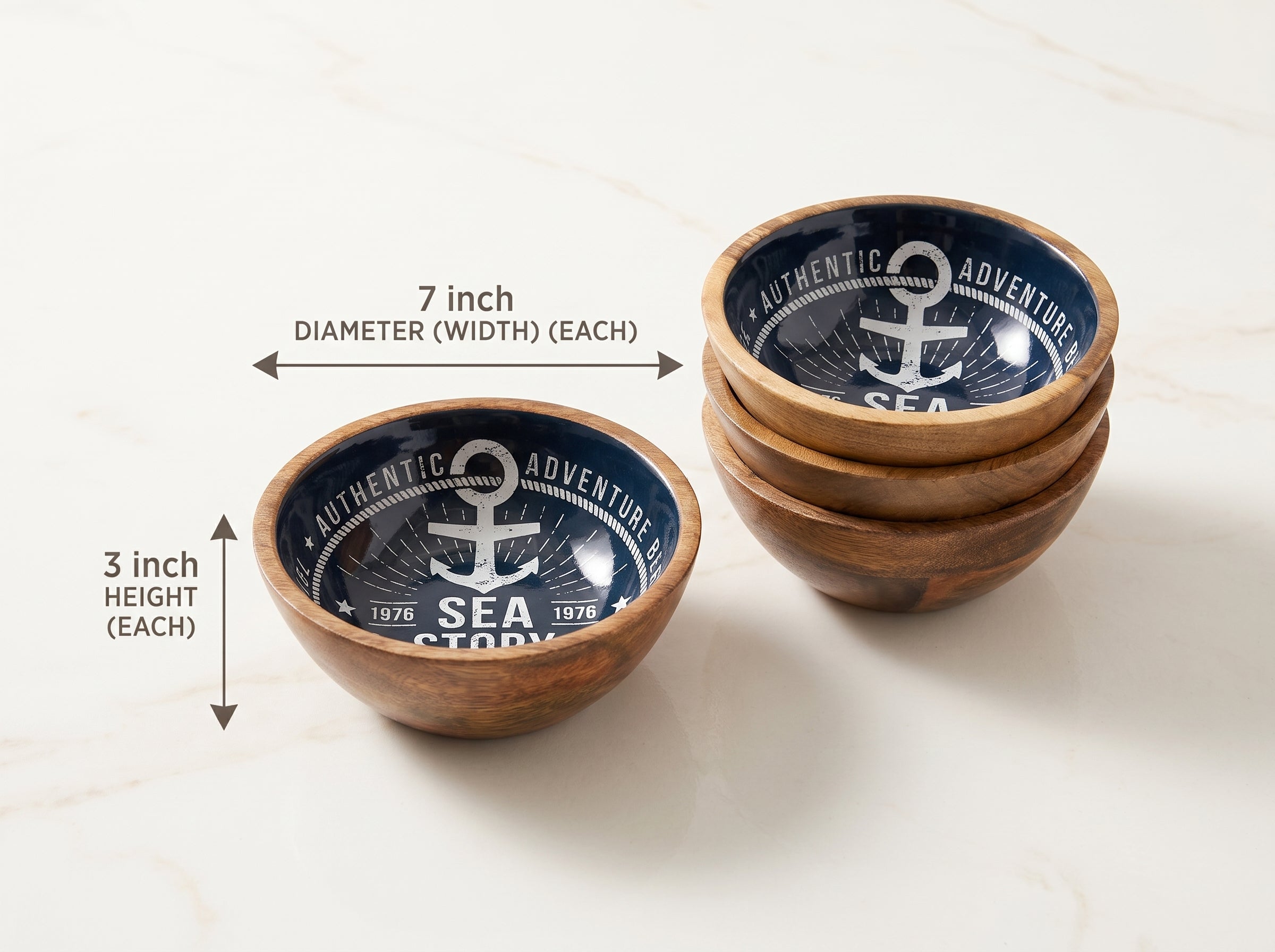 Small Bowl with Sea Story Enamel, Set of 4