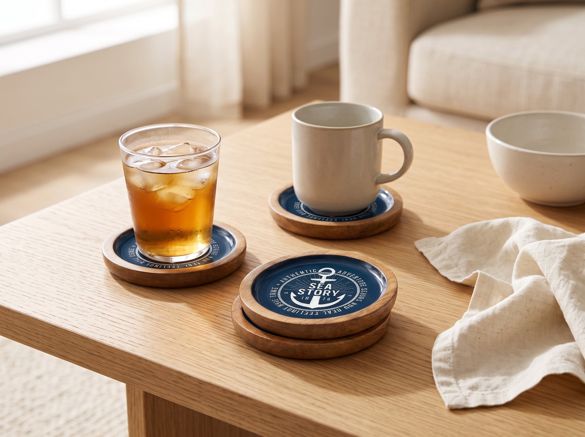 Deep Dish Coasters with Sea Story Enamel, Set of 4