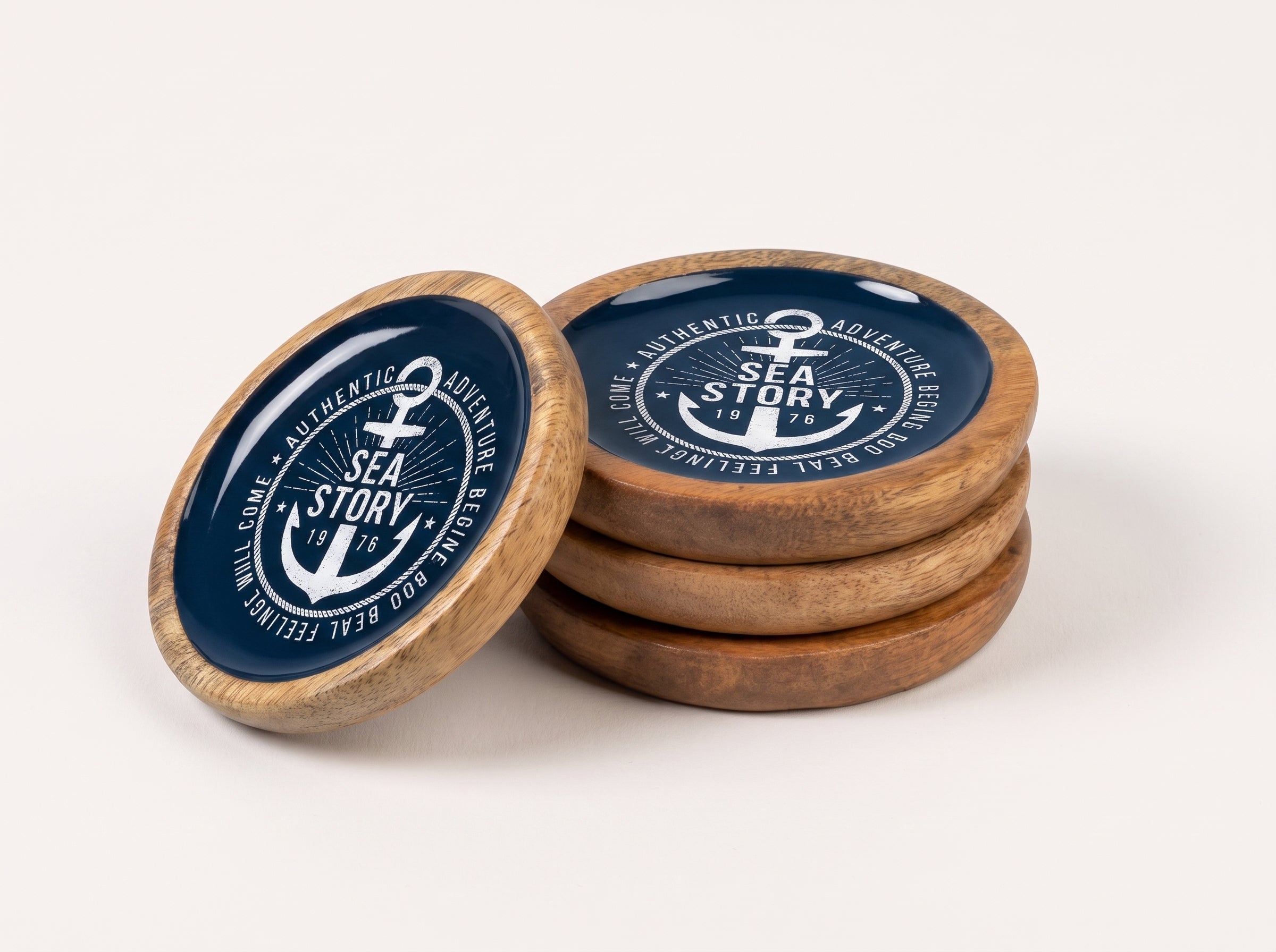 Deep Dish Coasters with Sea Story Enamel, Set of 4