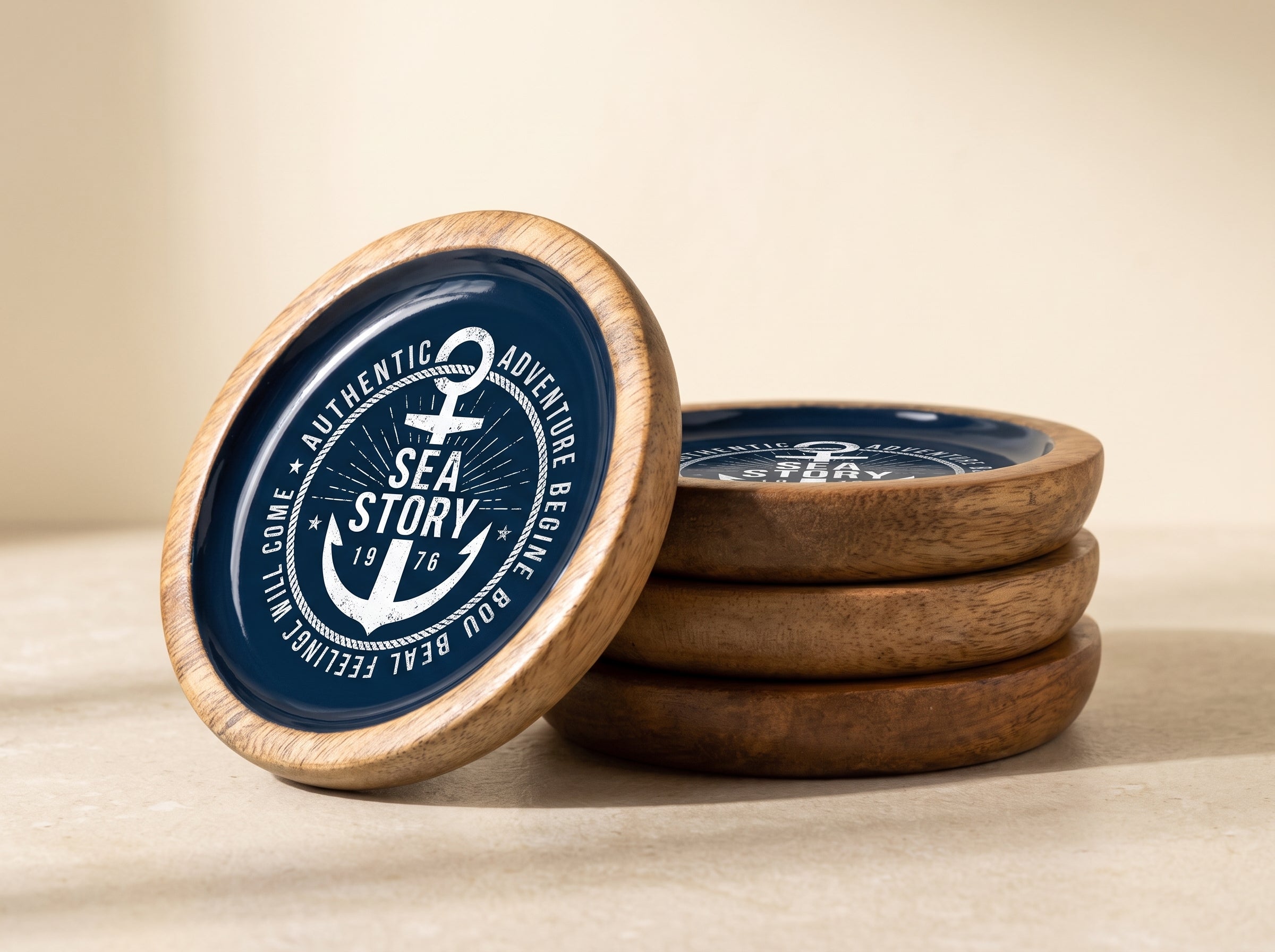 Deep Dish Coasters with Sea Story Enamel, Set of 4