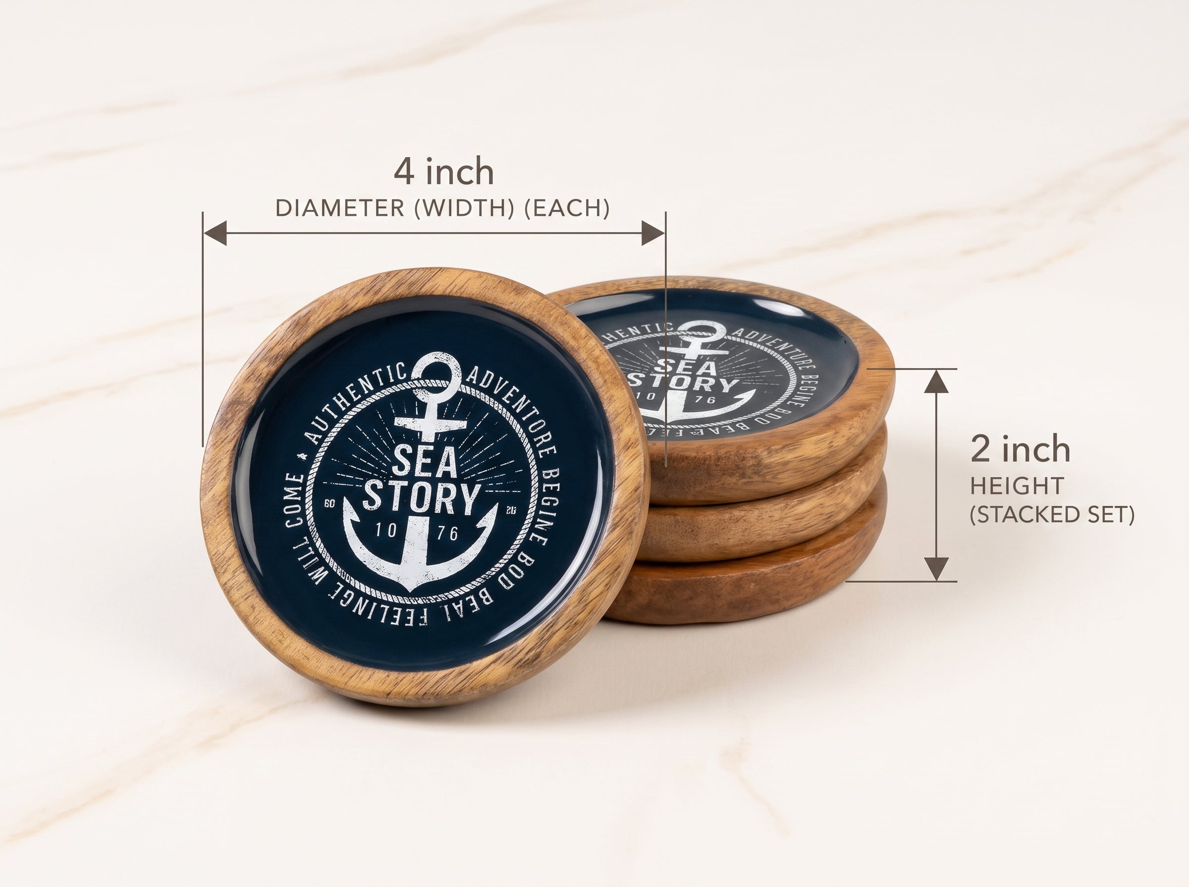 Deep Dish Coasters with Sea Story Enamel, Set of 4