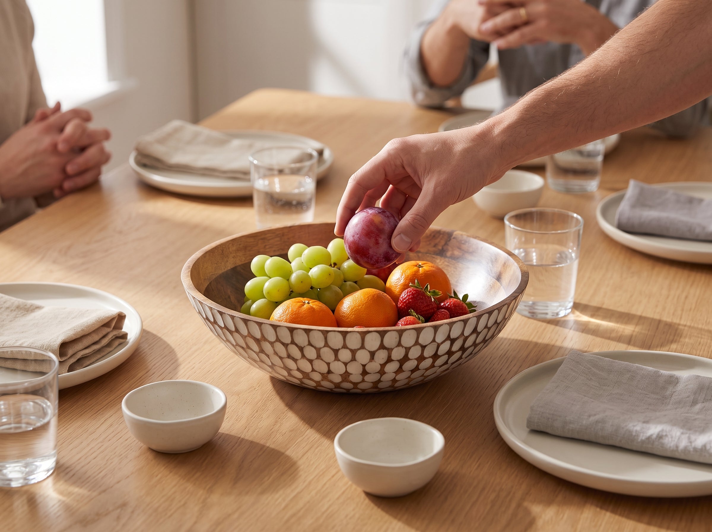 Large Flat Bowl with White Polka Dots