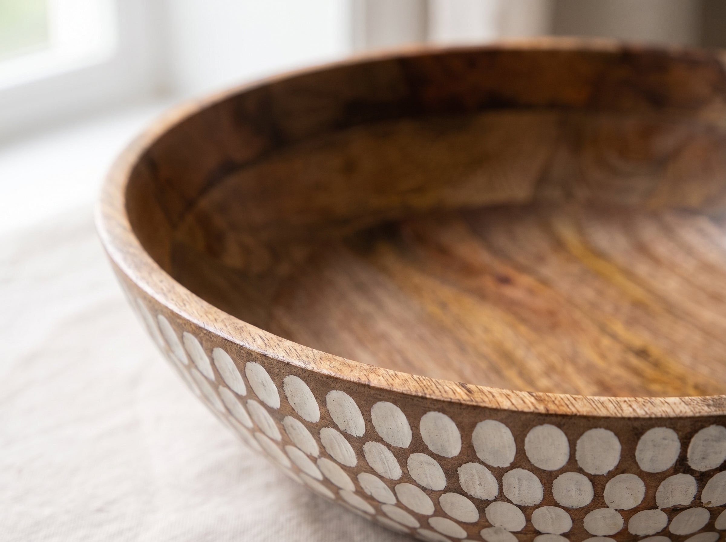 Large Flat Bowl with White Polka Dots