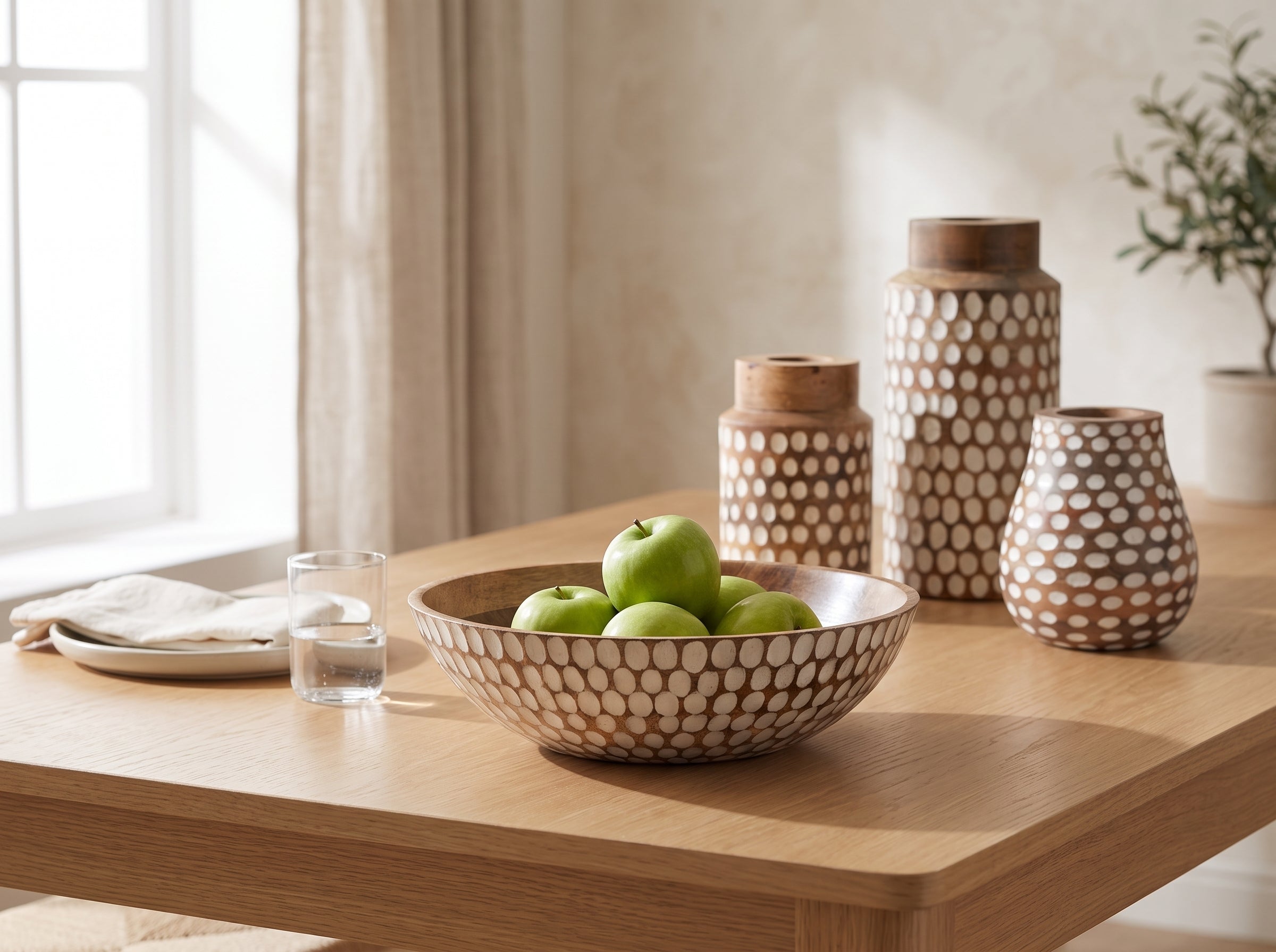 Large Flat Bowl with White Polka Dots