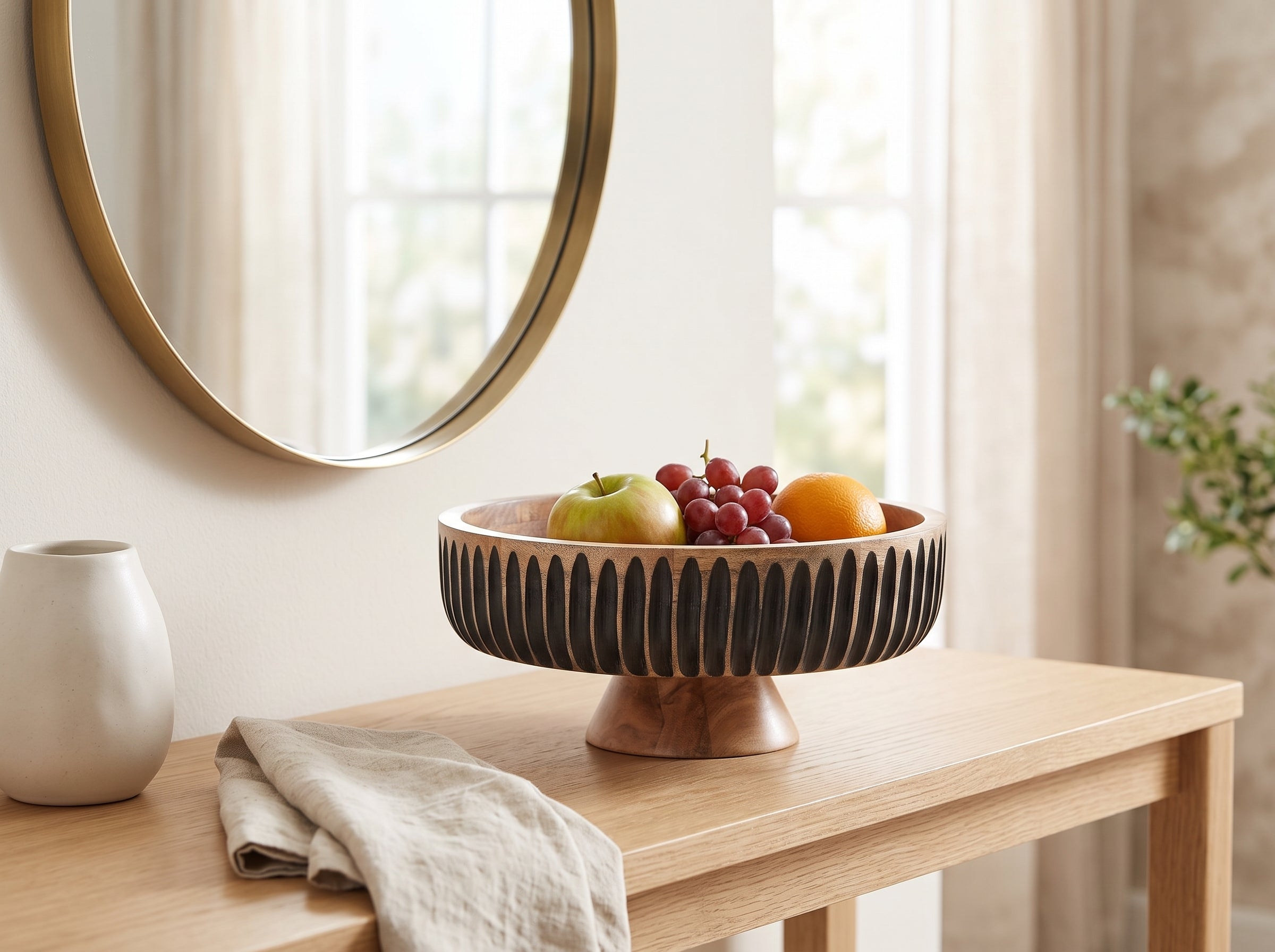 Large Flat Bowl with Black Lines