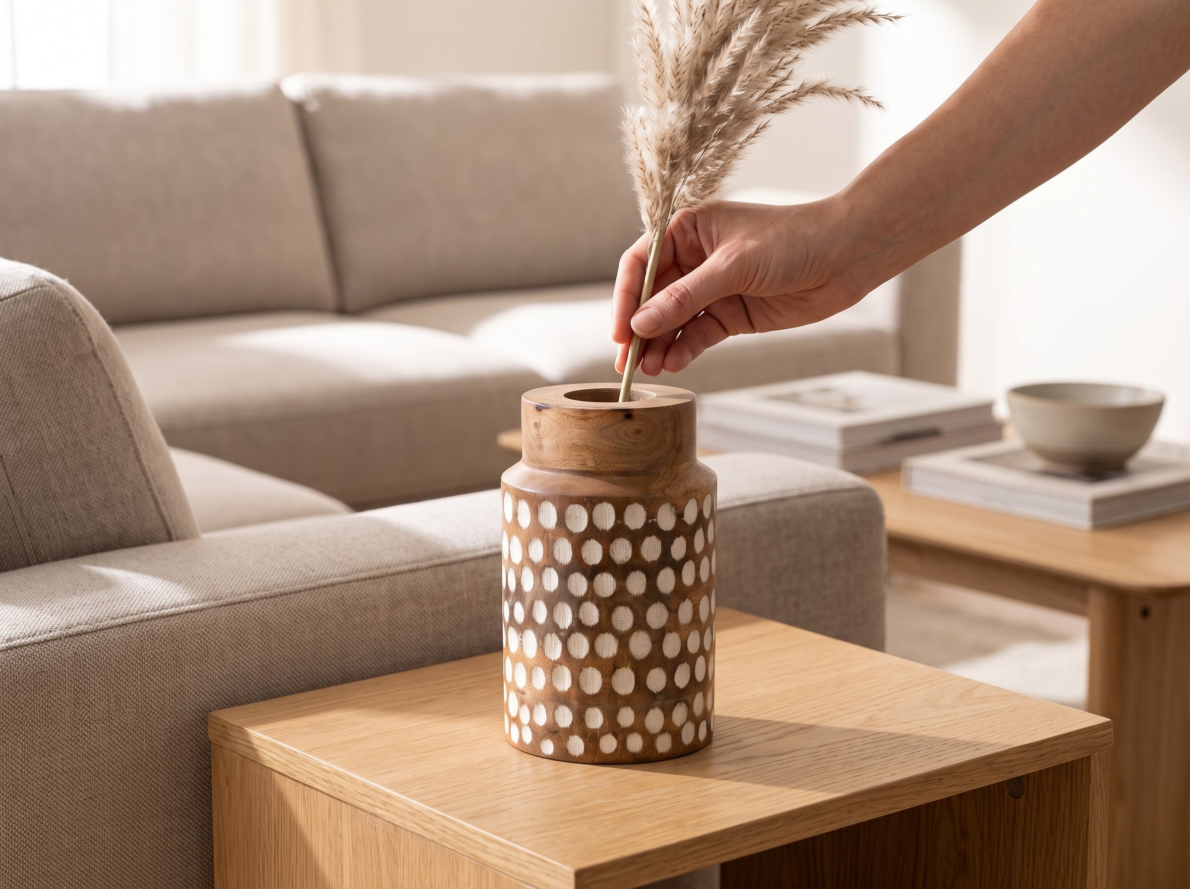 Straight Vase with White Polka Dots, Small