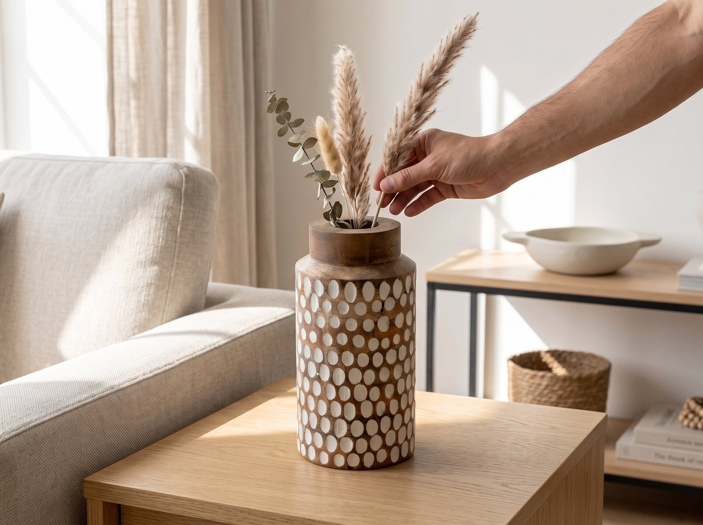 Straight Vase with White Polka Dots, Large