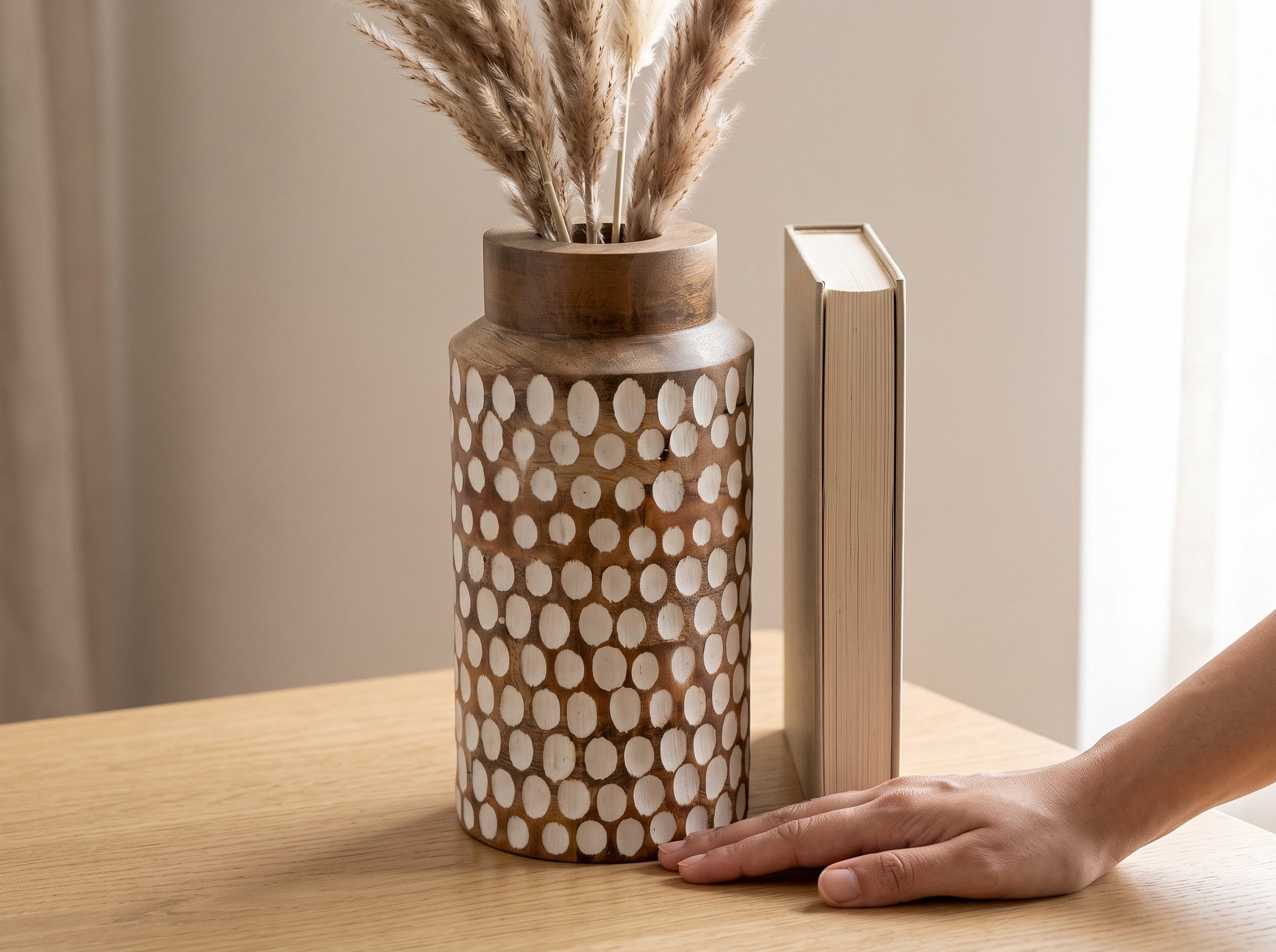 Straight Vase with White Polka Dots, Large
