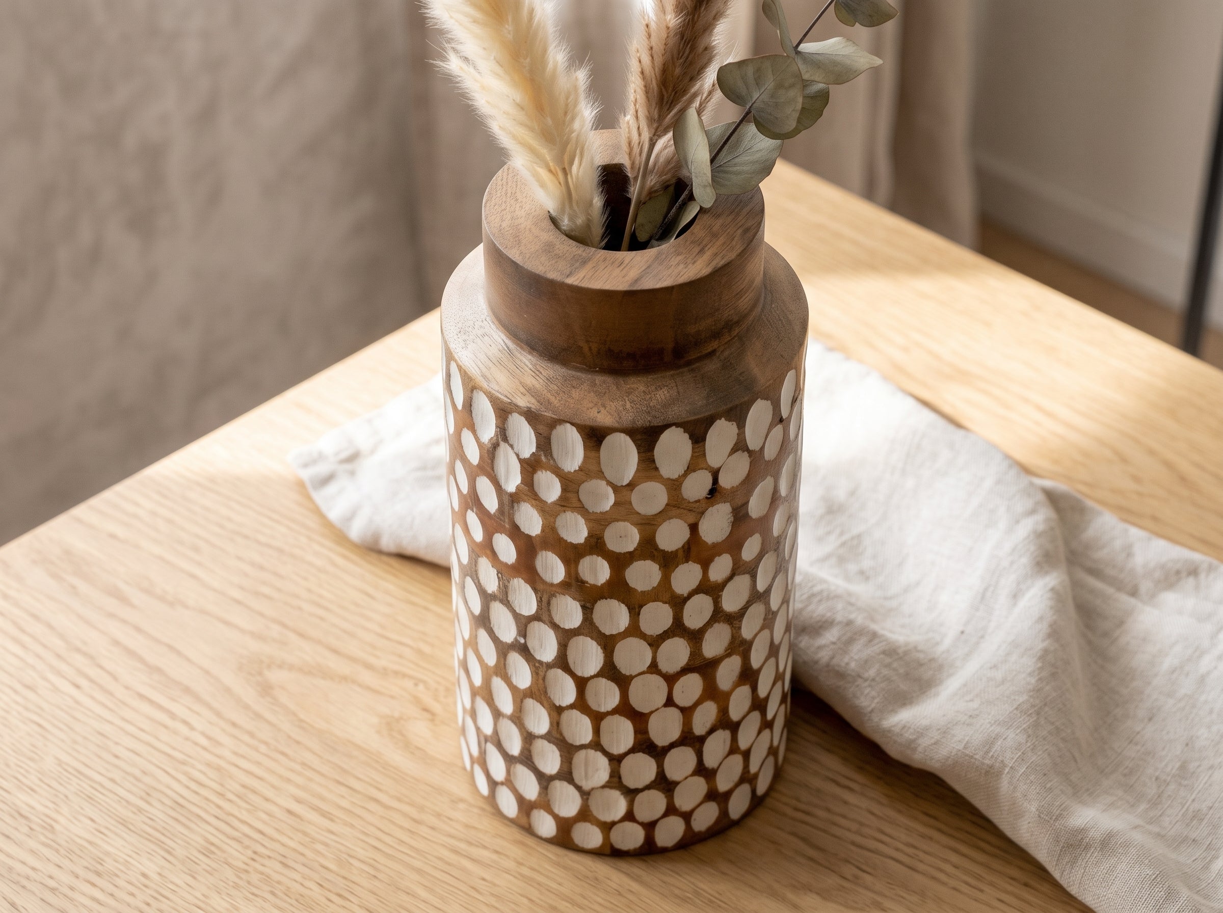 Straight Vase with White Polka Dots, Large