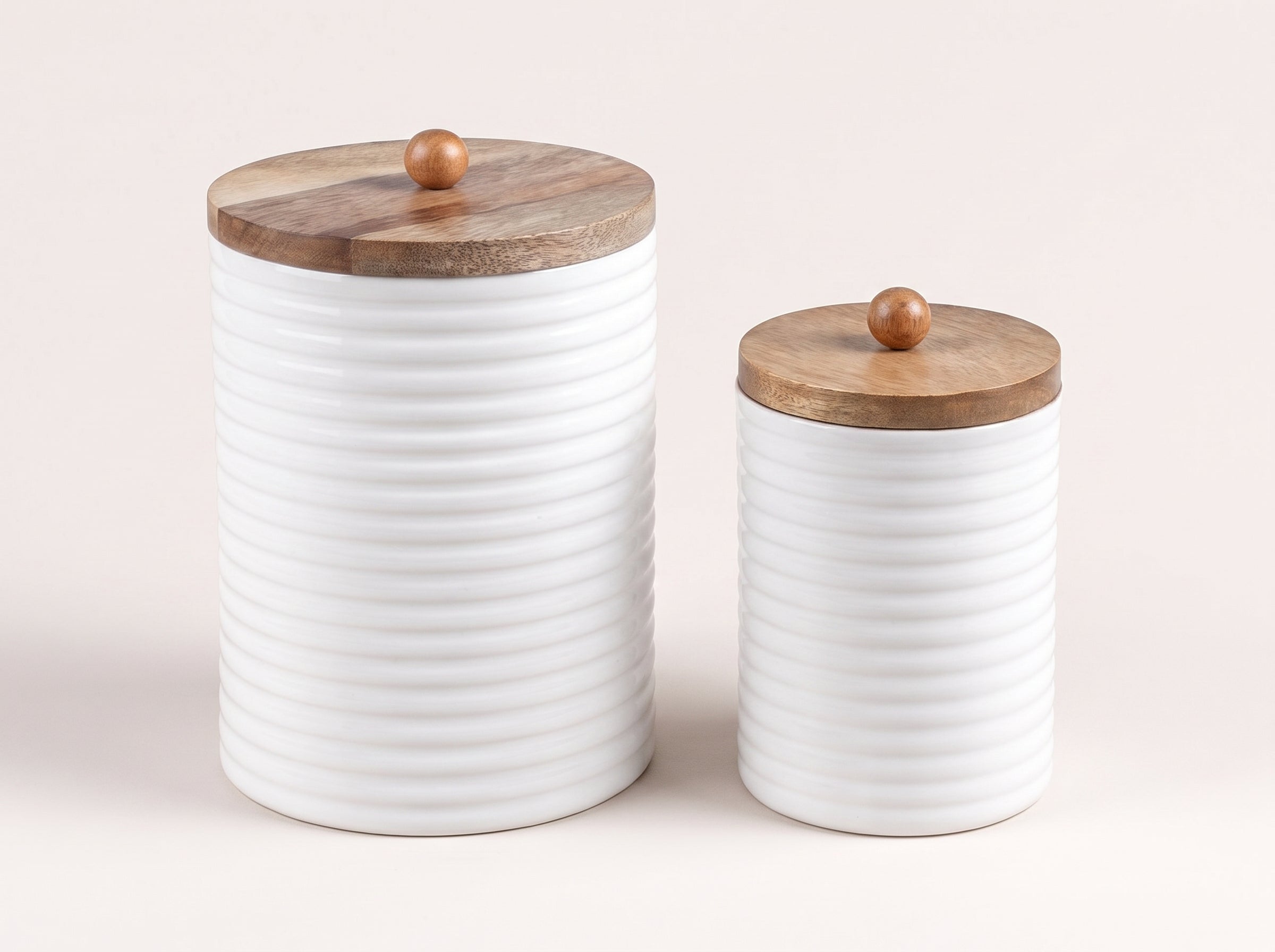 Tall Canisters with White Enamel, Set of 2 (Large and Small)