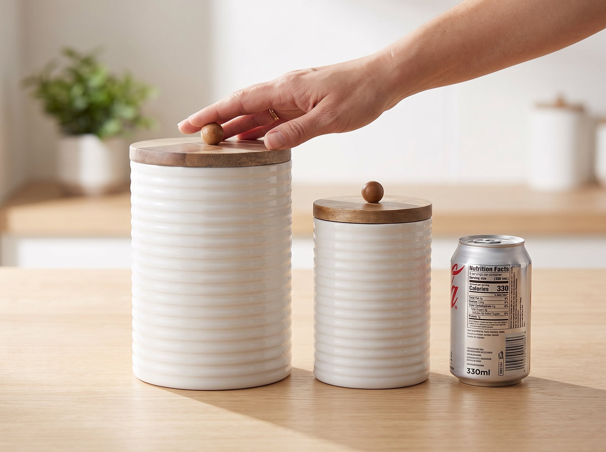 Tall Canisters with White Enamel, Set of 2 (Large and Small)