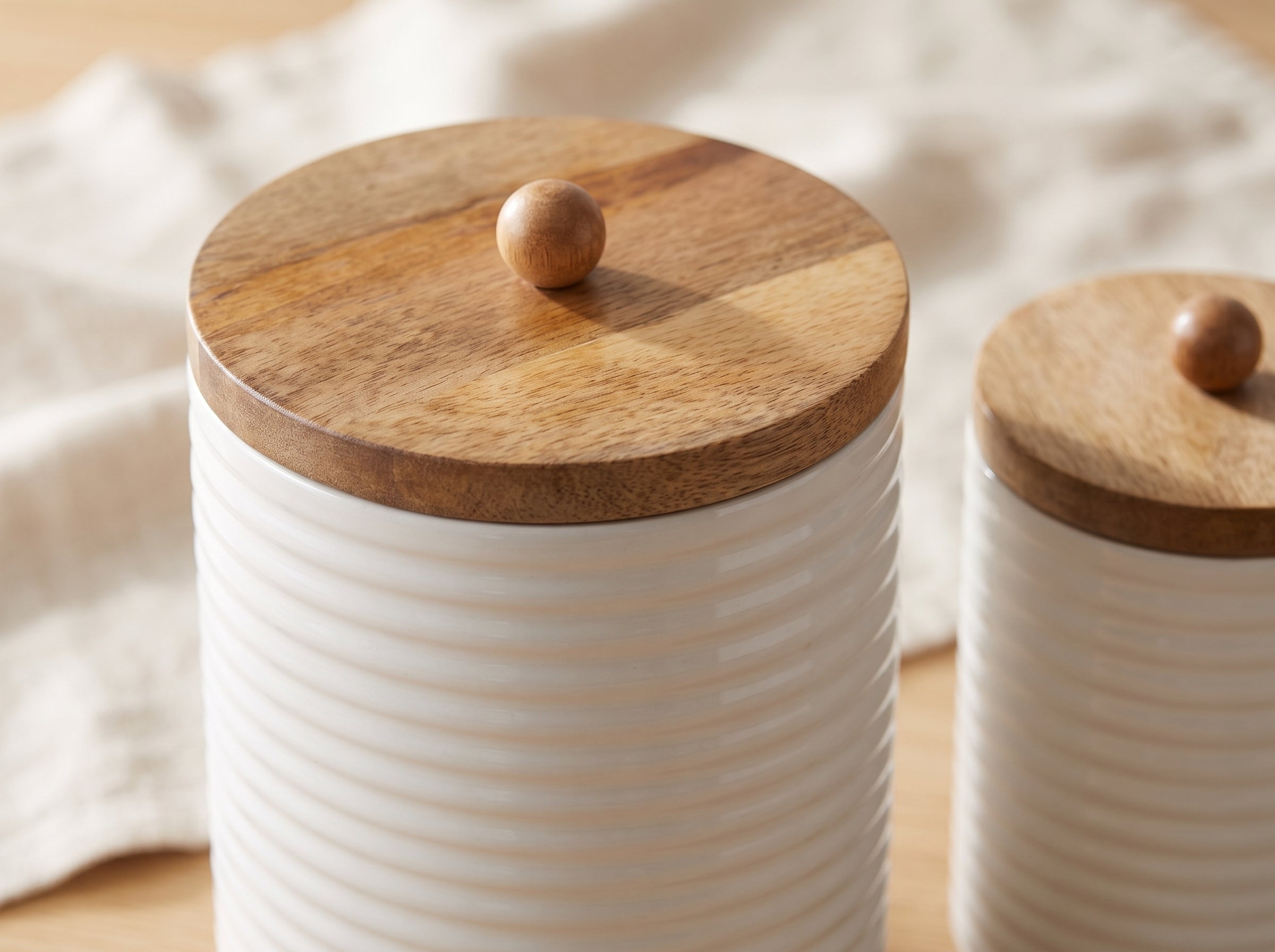 Tall Canisters with White Enamel, Set of 2 (Large and Small)