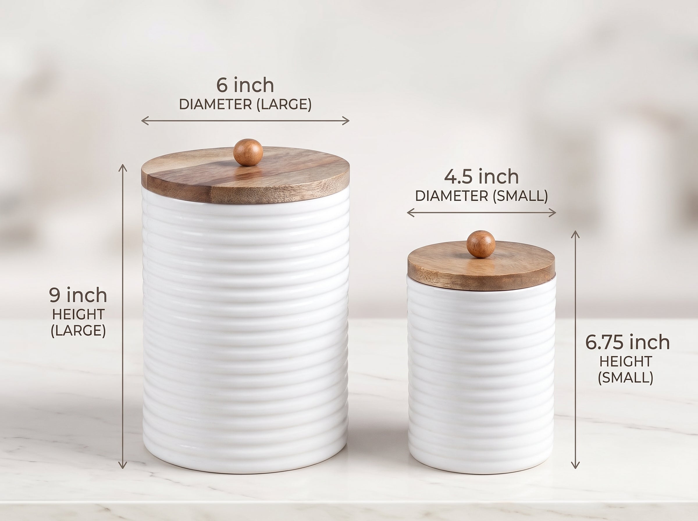 Tall Canisters with White Enamel, Set of 2 (Large and Small)