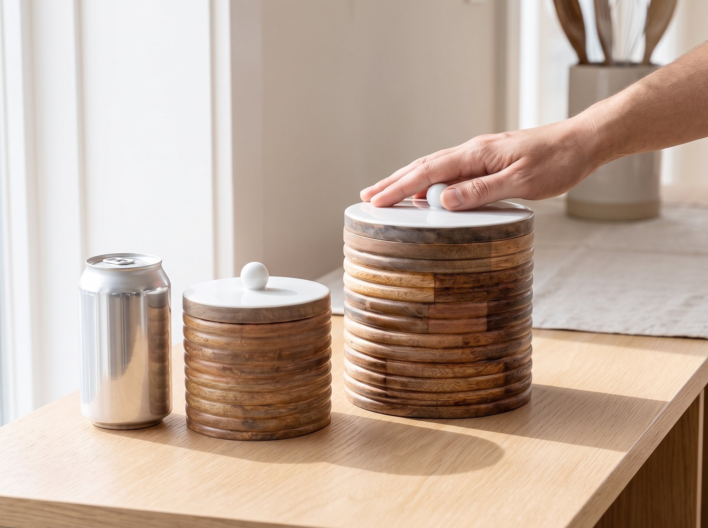 Wide Canisters with White Enamel, Set of 2 (Large and Small)