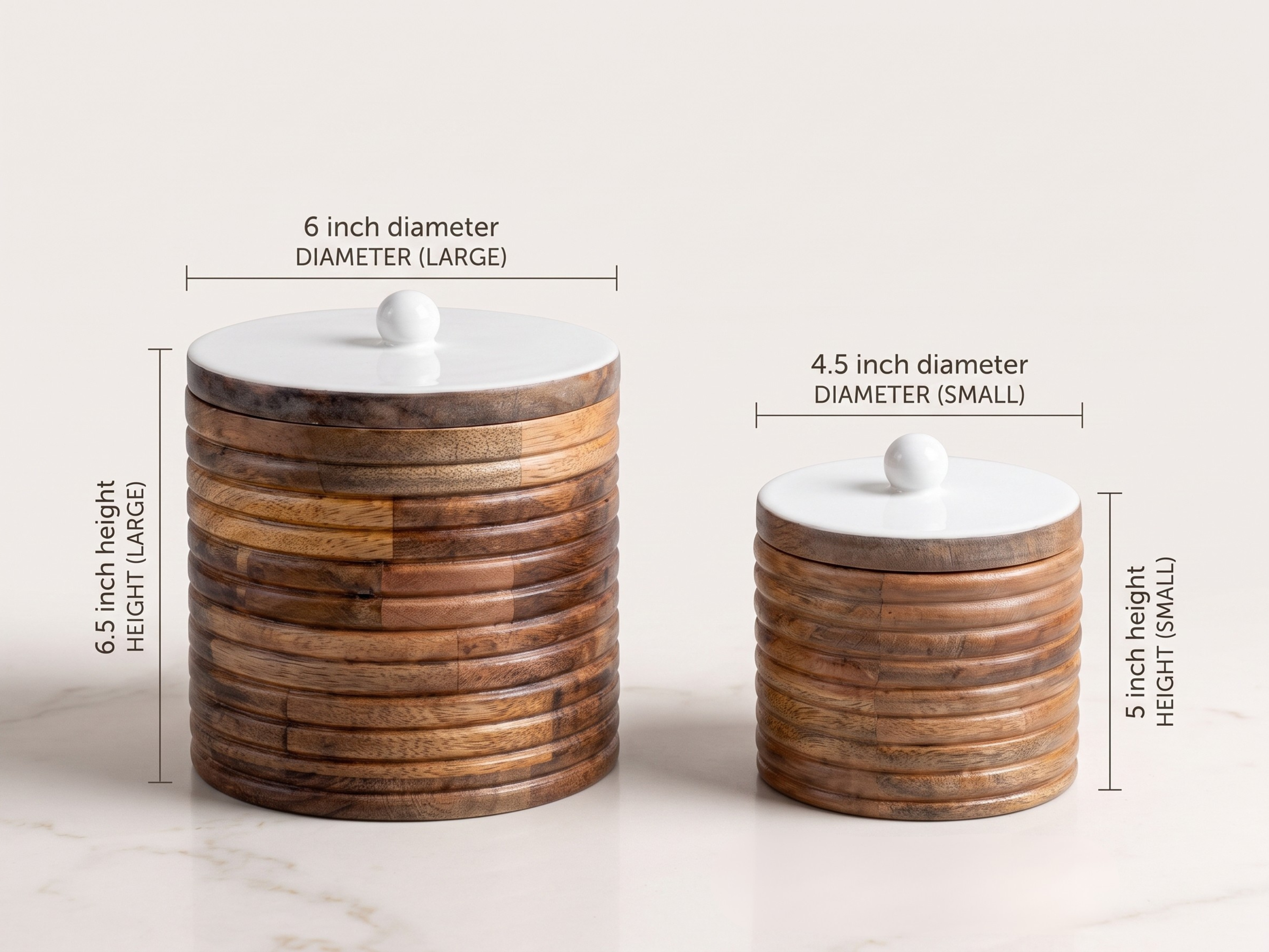 Wide Canisters with White Enamel, Set of 2 (Large and Small)
