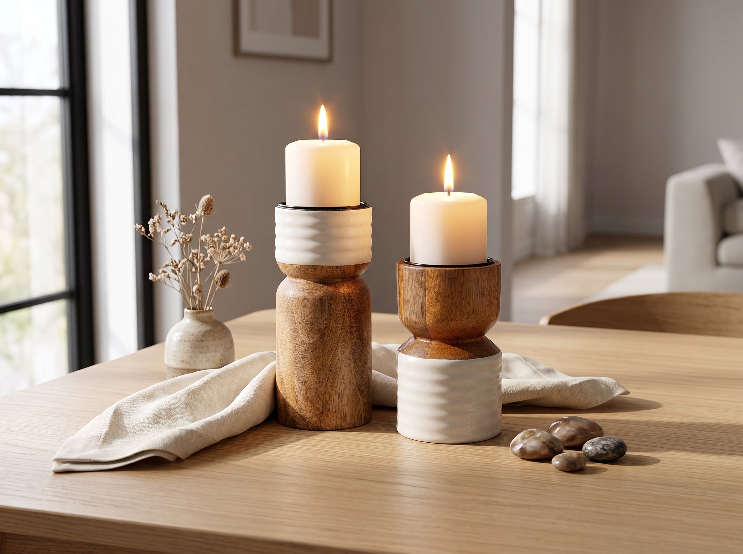 Candle Holder with White Enamel, Set of 2