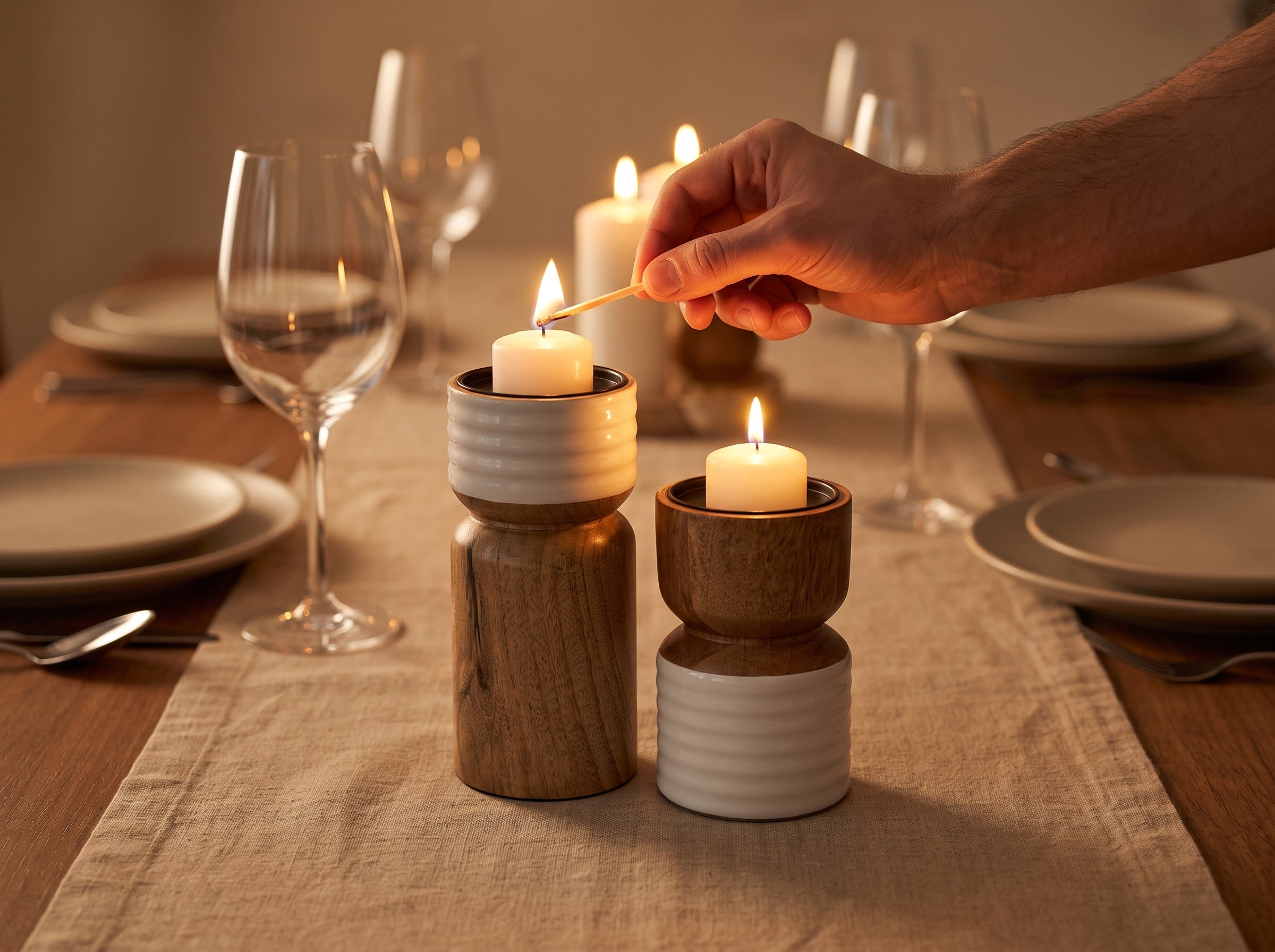 Candle Holder with White Enamel, Set of 2