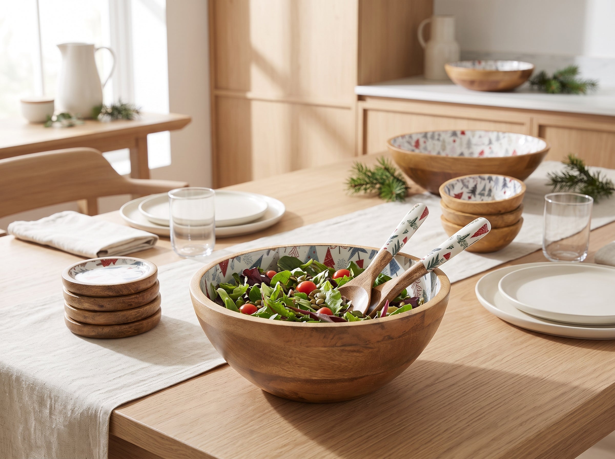 Serving Bowl and Servers with Holiday Enamel