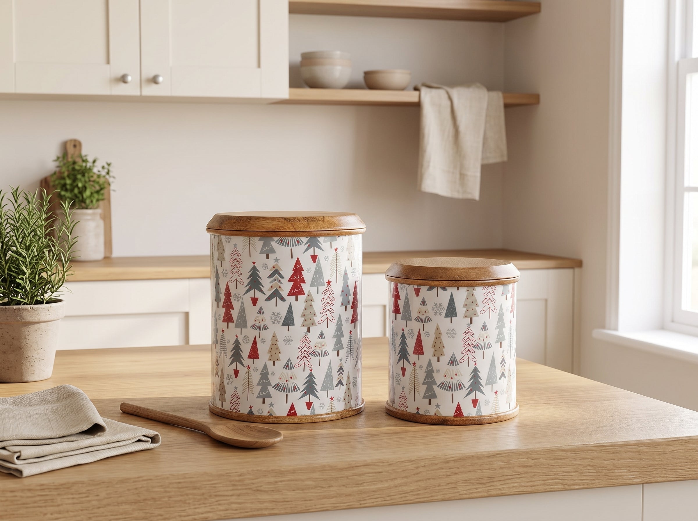 Canisters with Holiday Enamel, Set of 2 (Large & Small)