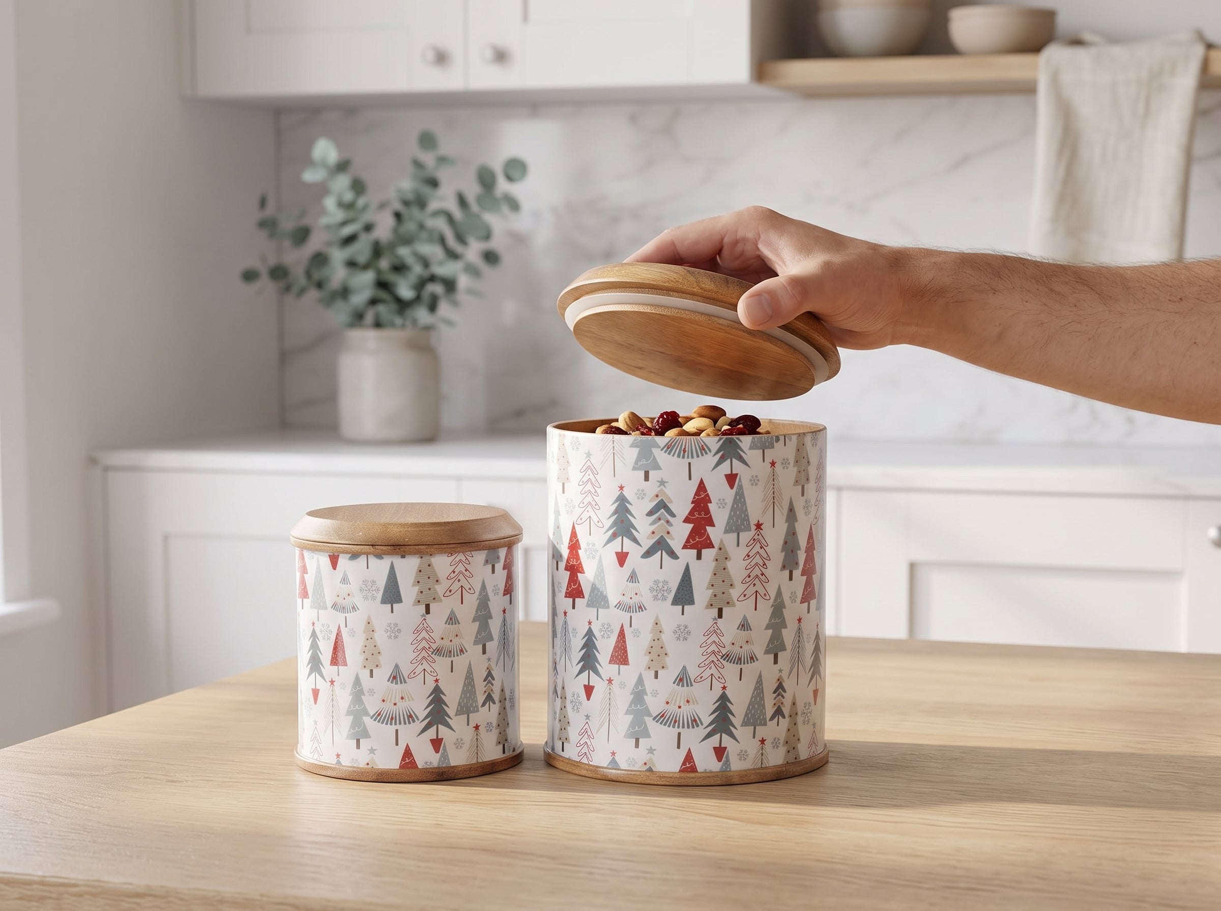 Canisters with Holiday Enamel, Set of 2 (Large & Small)