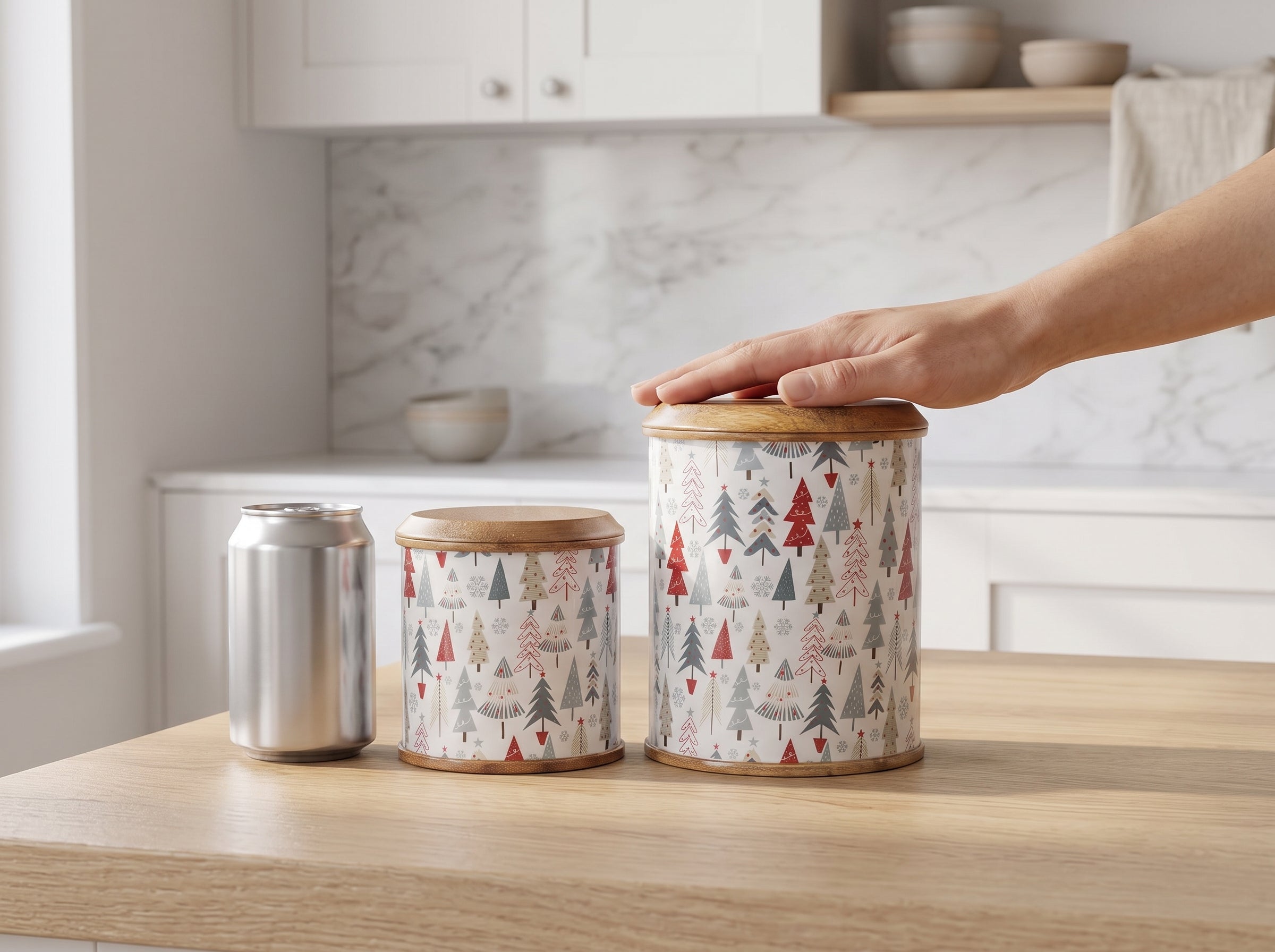 Canisters with Holiday Enamel, Set of 2 (Large & Small)