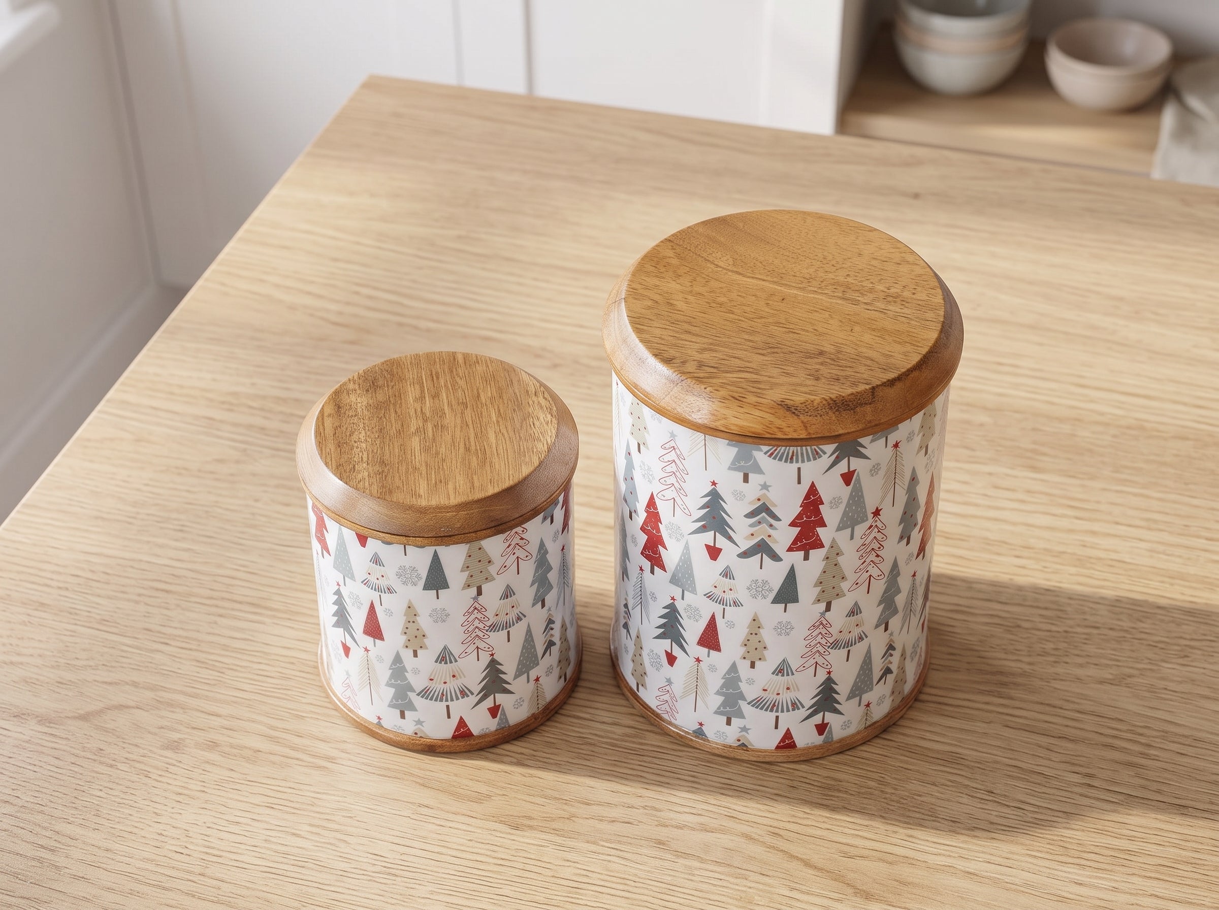 Canisters with Holiday Enamel, Set of 2 (Large & Small)
