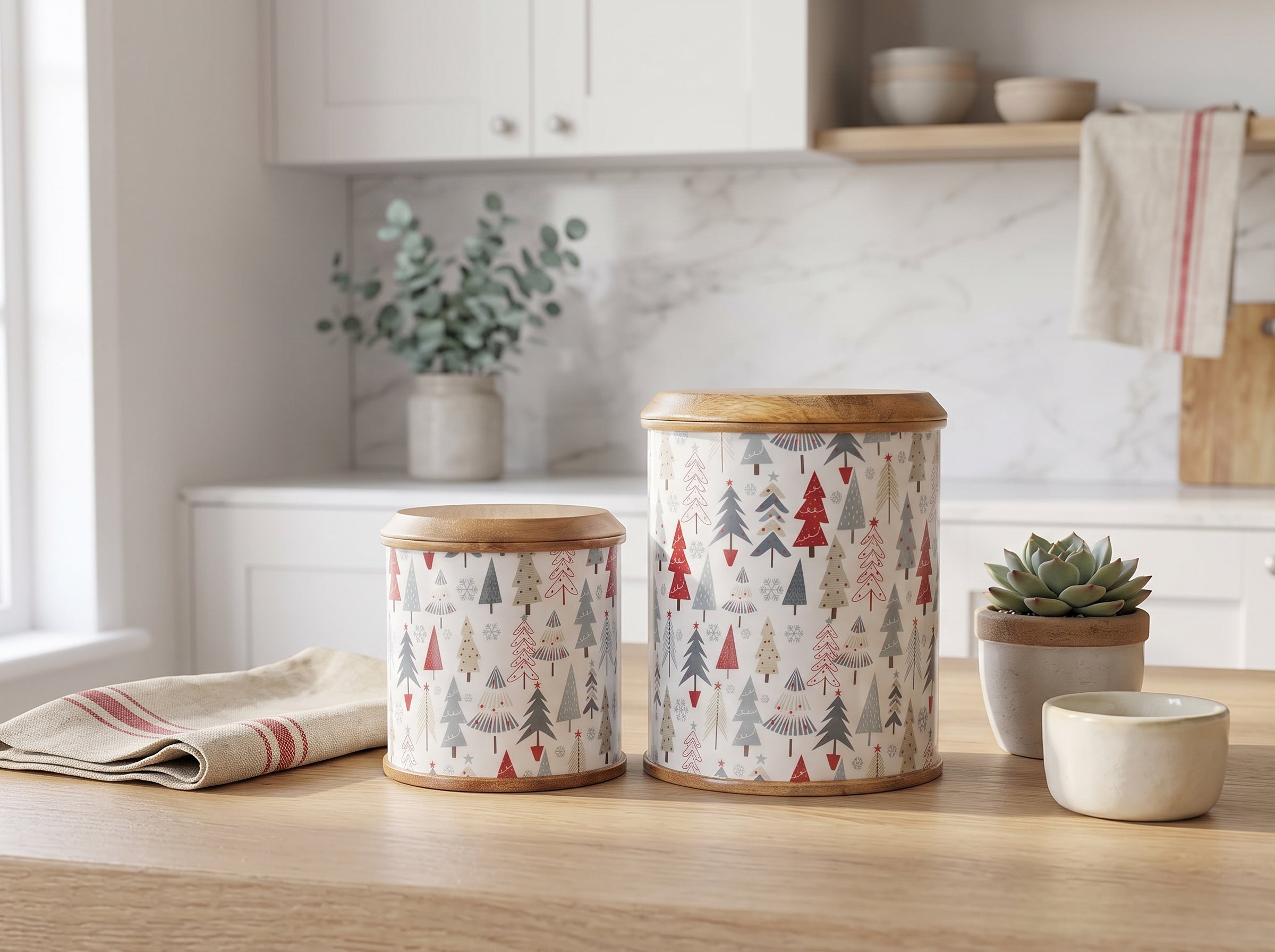 Canisters with Holiday Enamel, Set of 2 (Large & Small)