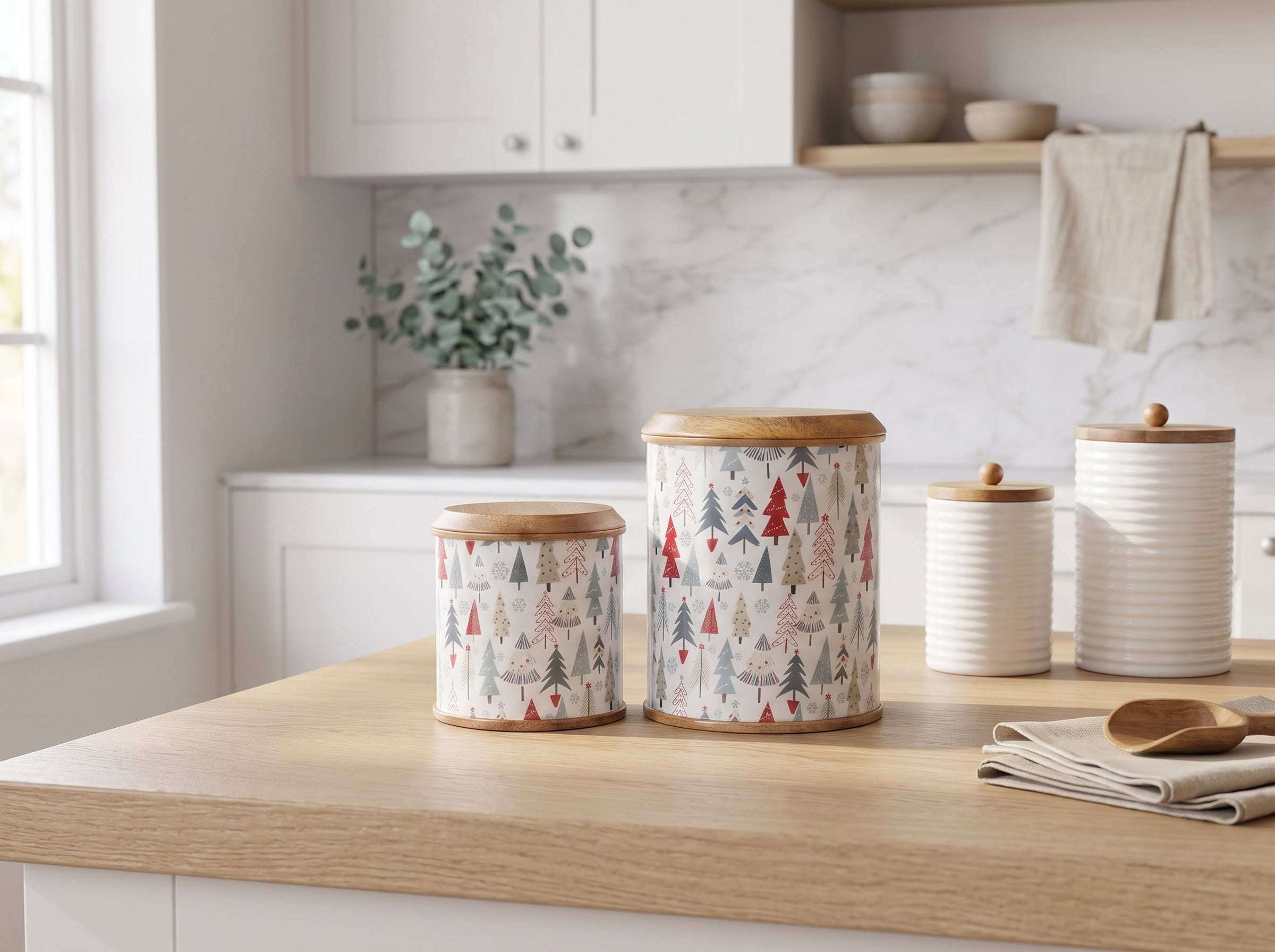 Canisters with Holiday Enamel, Set of 2 (Large & Small)