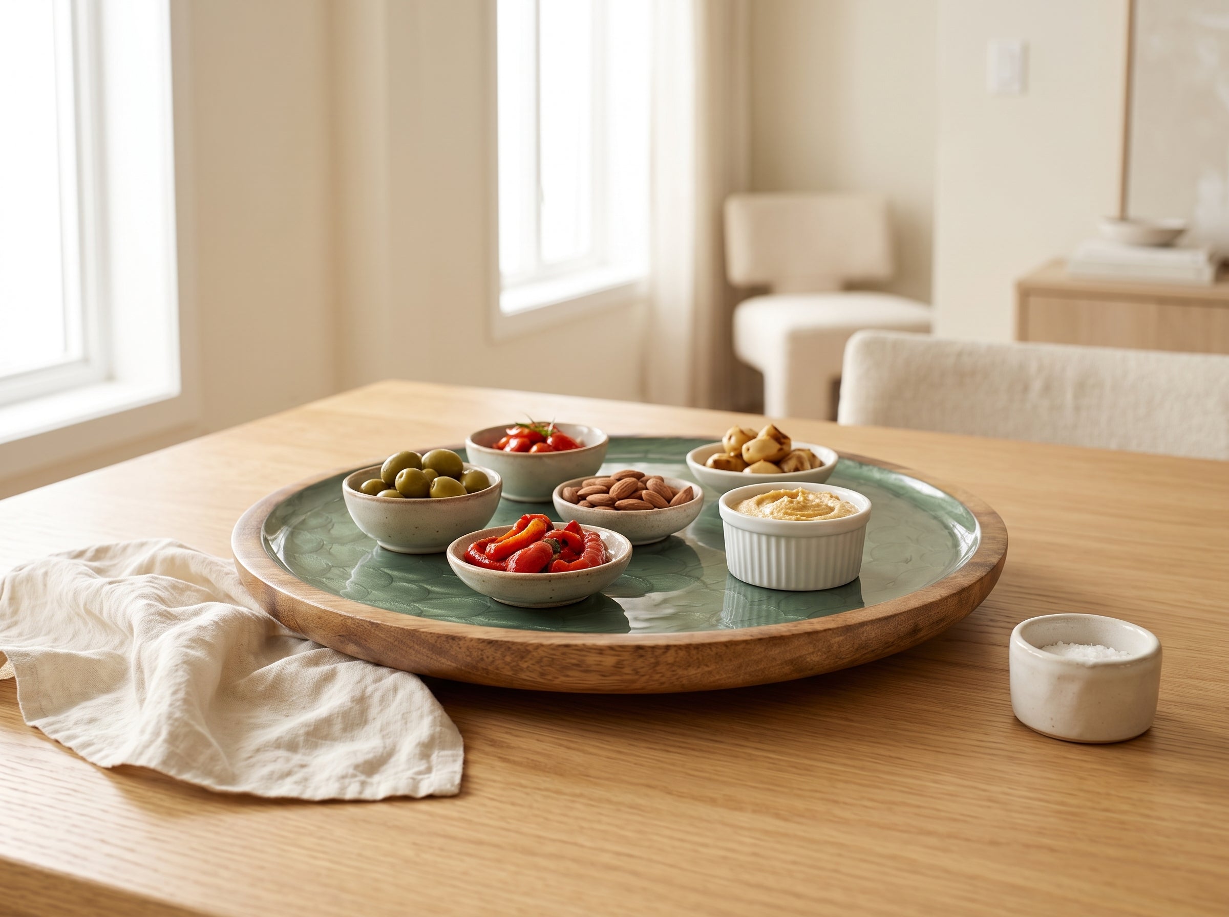 Lazy Susan Turntable with Green Pearl Enamel
