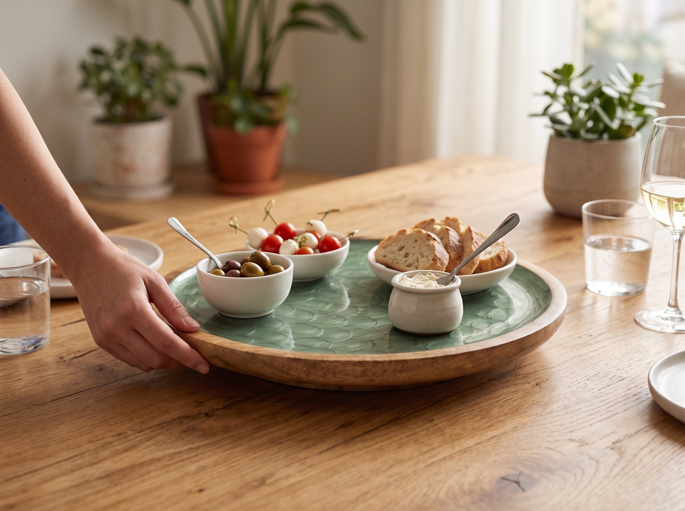Lazy Susan Turntable with Green Pearl Enamel