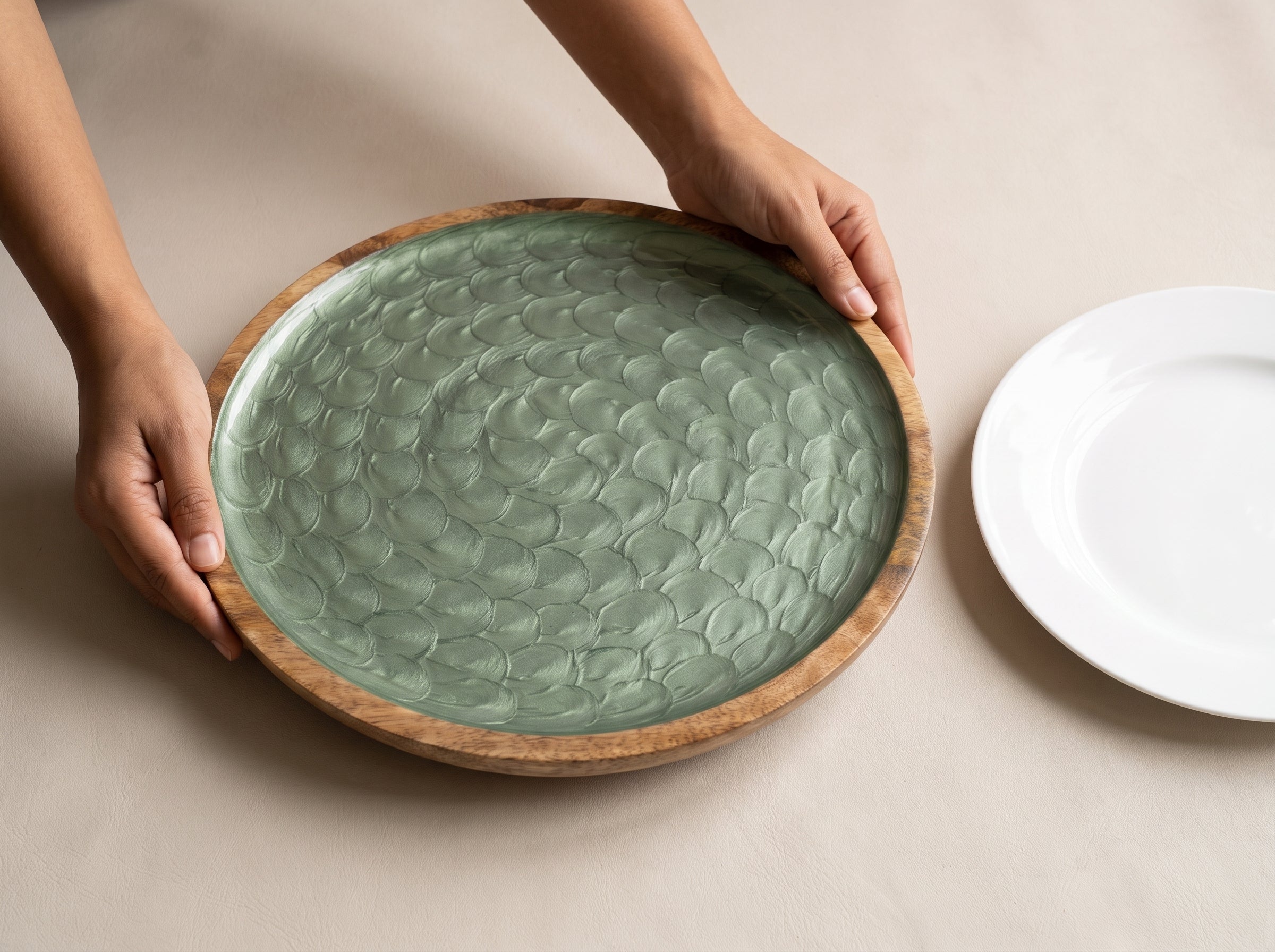 Lazy Susan Turntable with Green Pearl Enamel