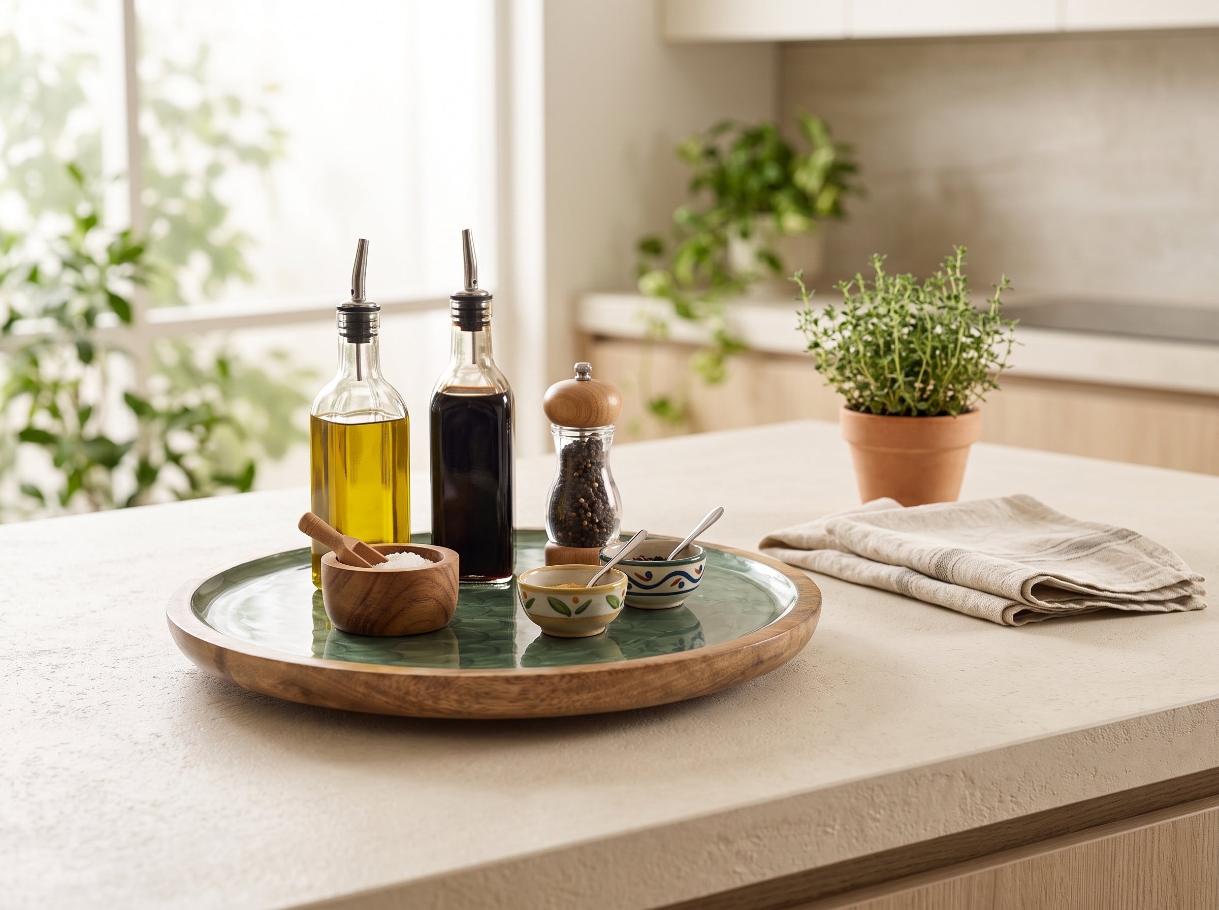 Lazy Susan Turntable with Green Pearl Enamel