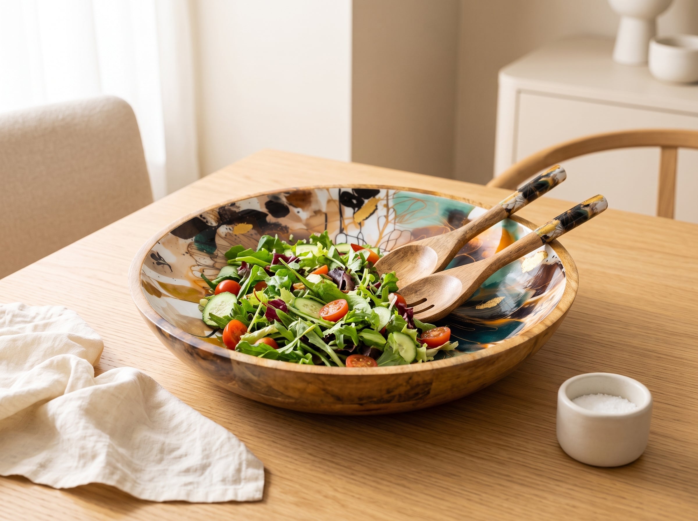Large Bowl & Servers with Garden Story Floral Print Enamel