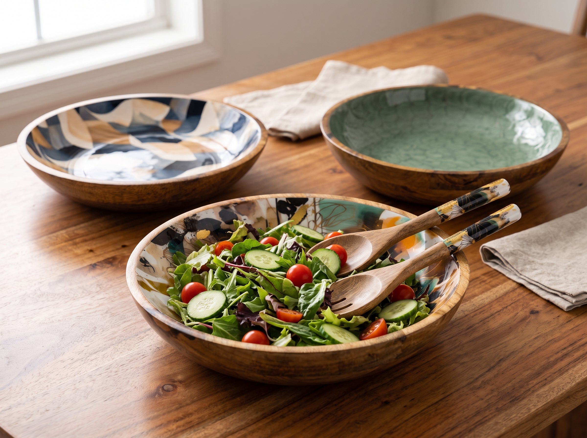 Large Bowl & Servers with Garden Story Floral Print Enamel