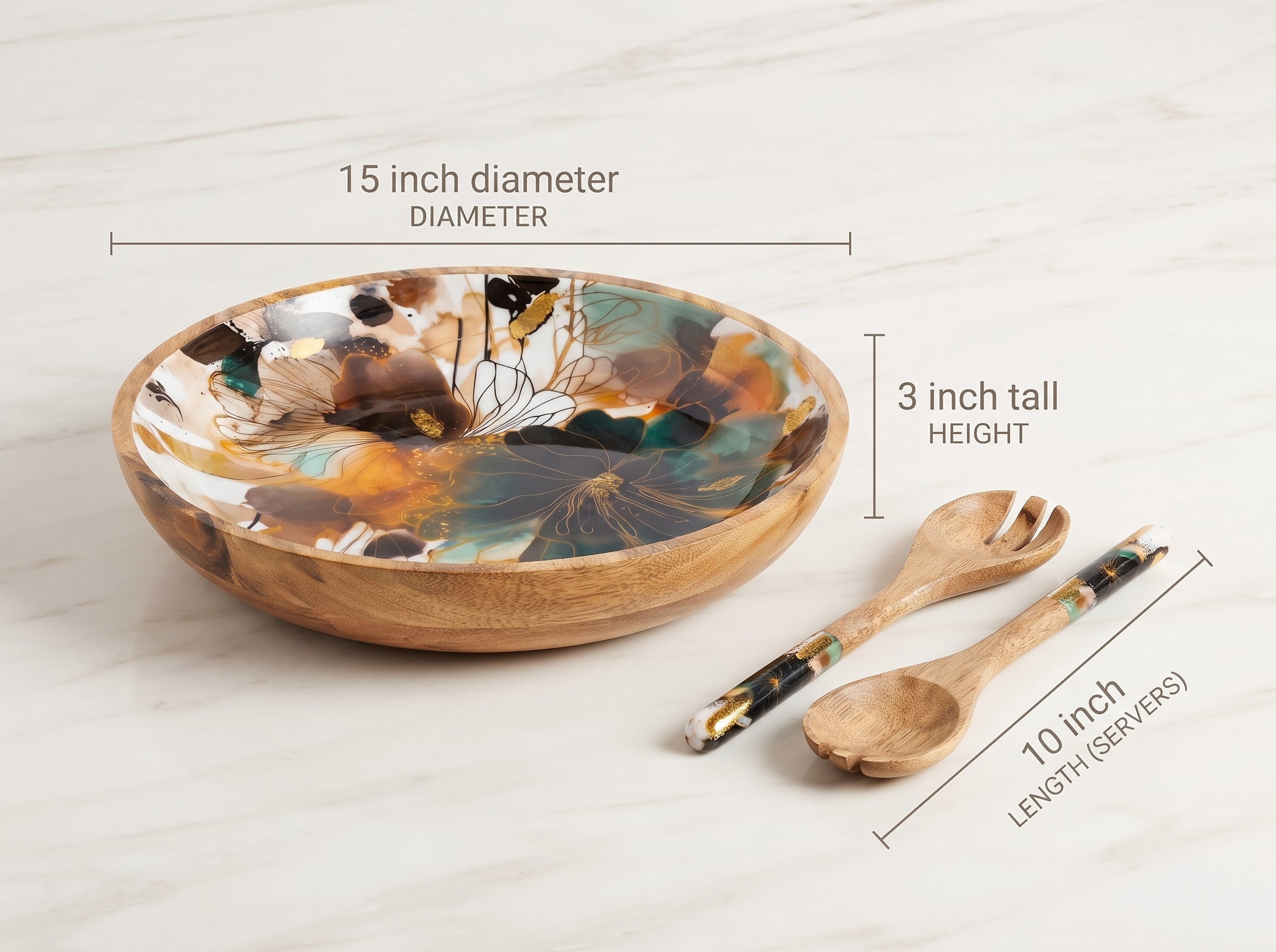 Large Bowl & Servers with Garden Story Floral Print Enamel