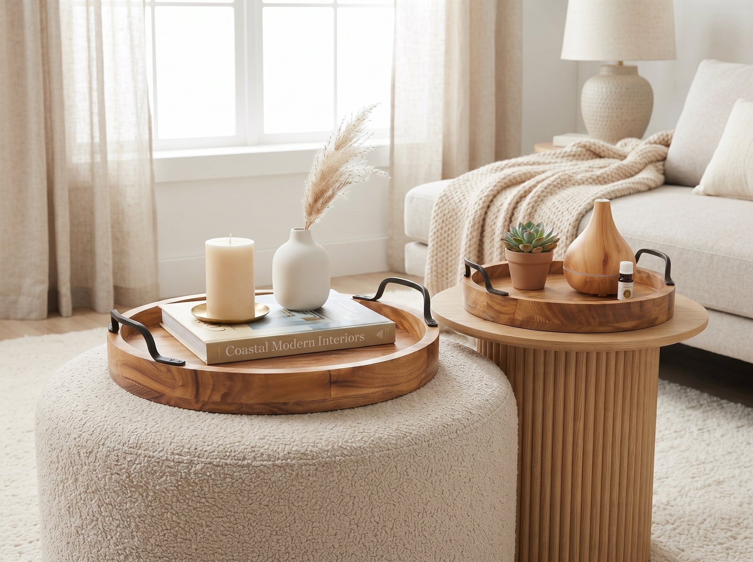 Round Trays with Handles, Set of 2