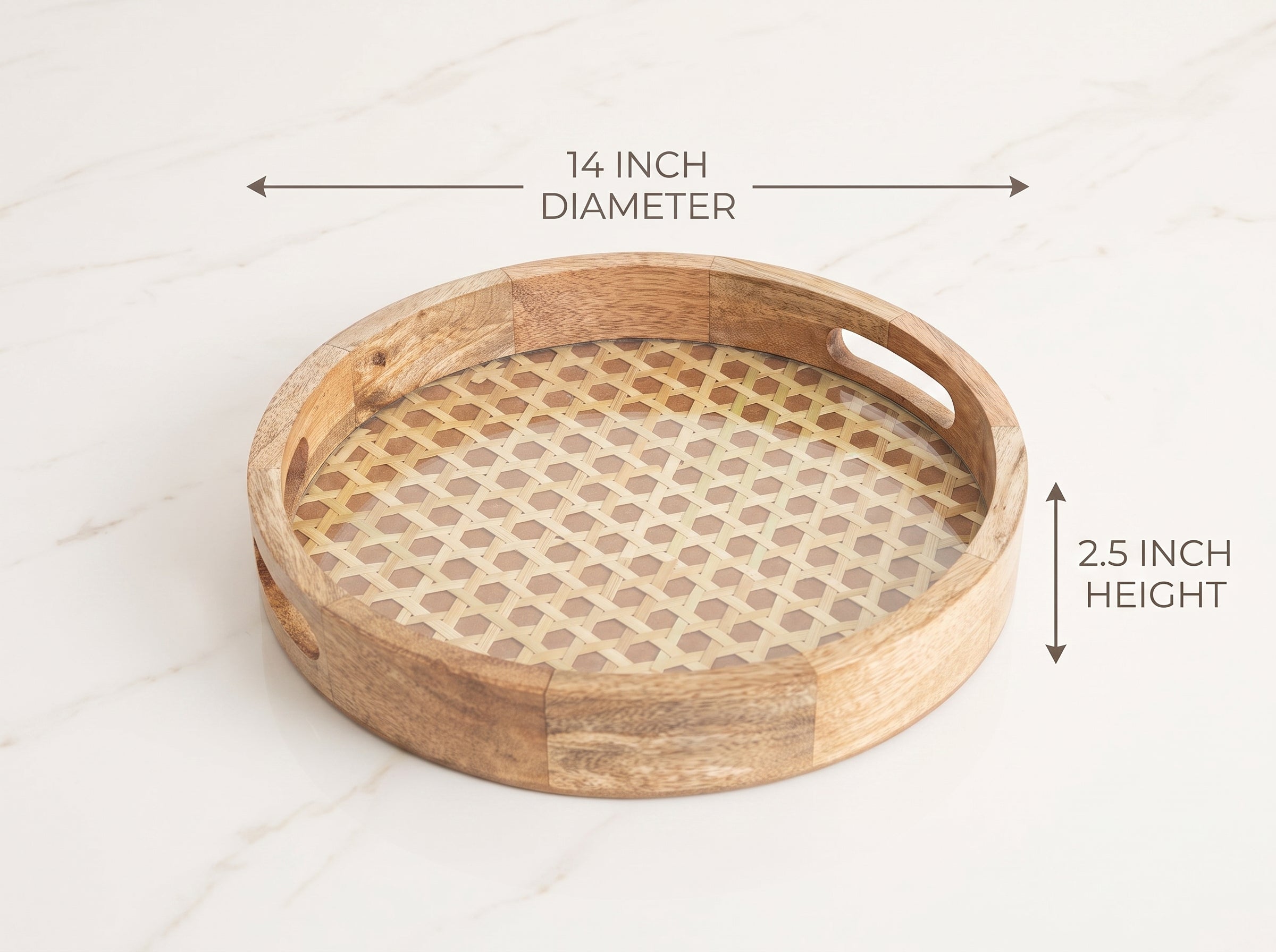 Round Tray with Rattan Mat