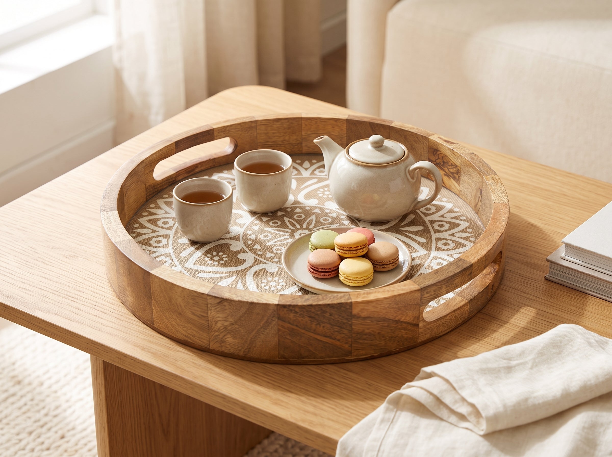 Round Tray with Cotton Mat, Large