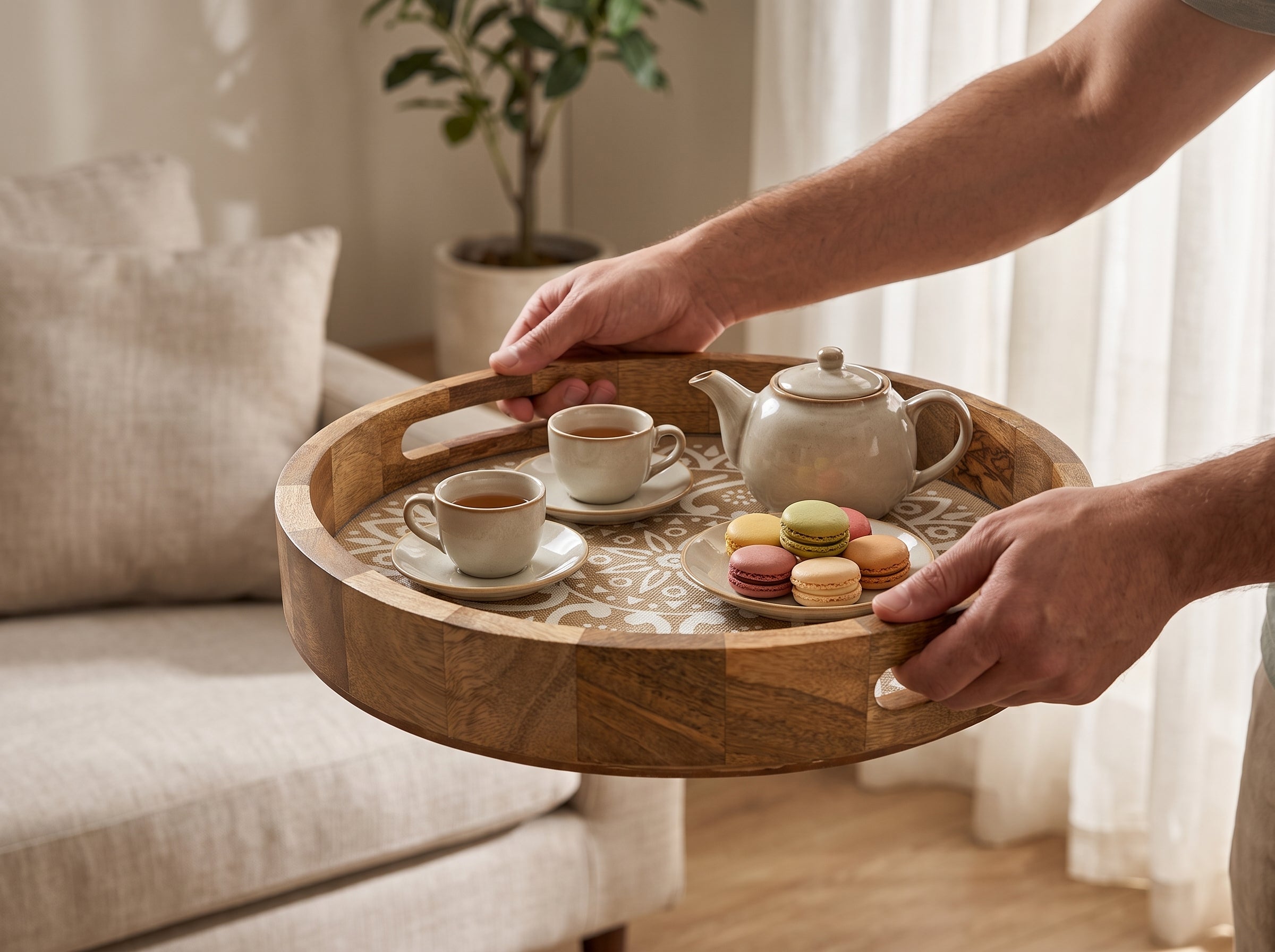 Round Tray with Cotton Mat, Large
