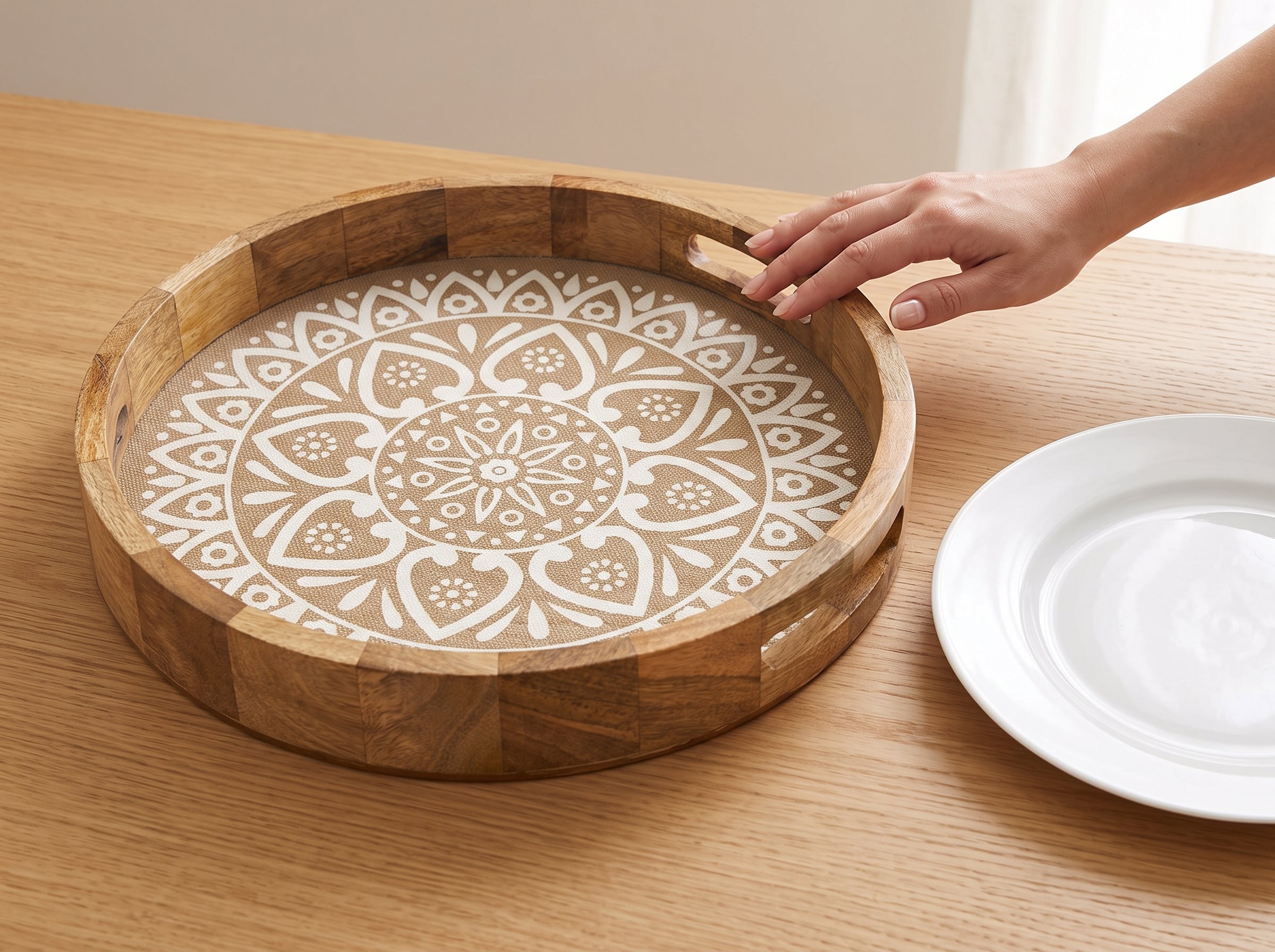 Round Tray with Cotton Mat, Large