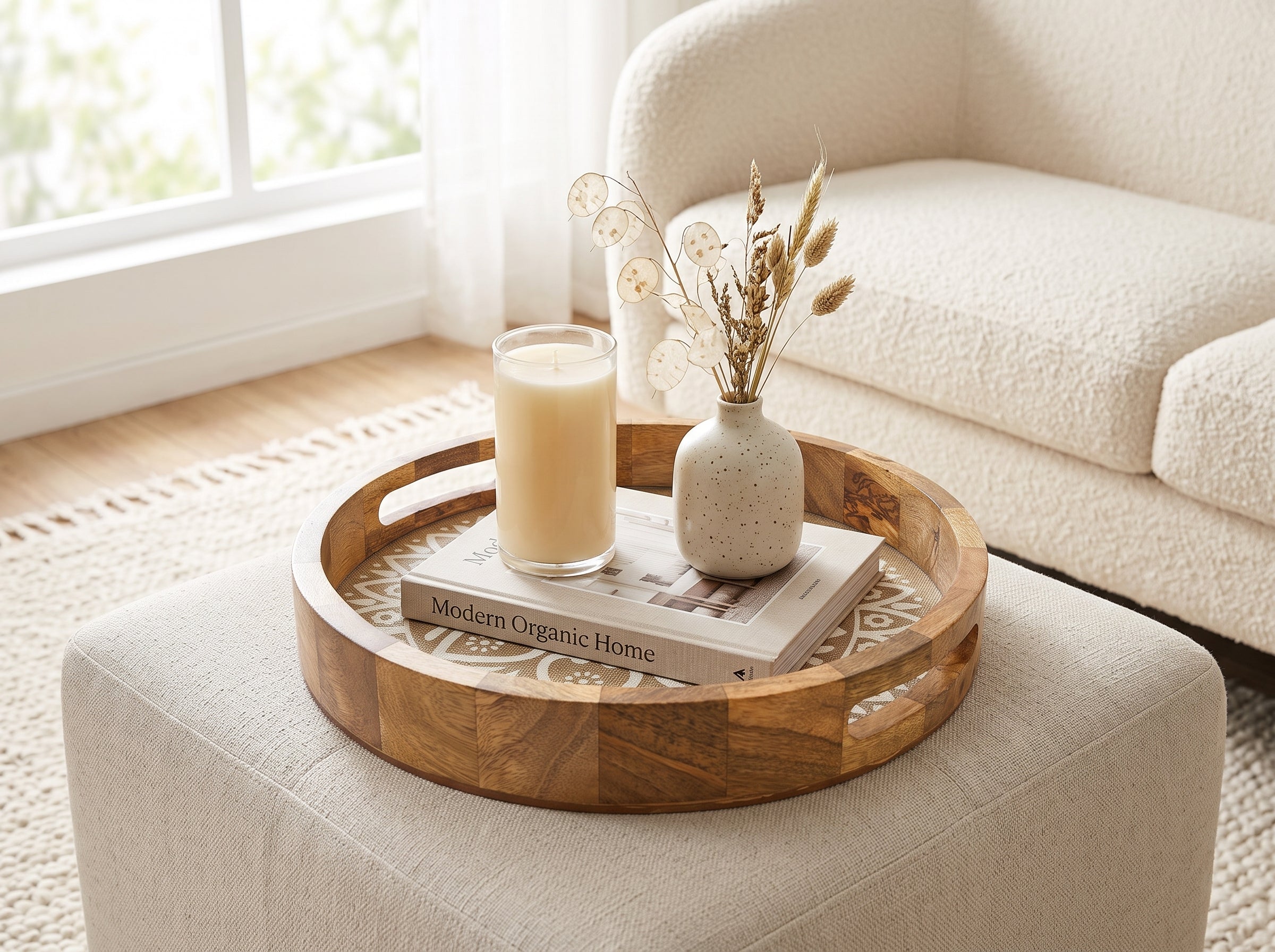 Round Tray with Cotton Mat, Large
