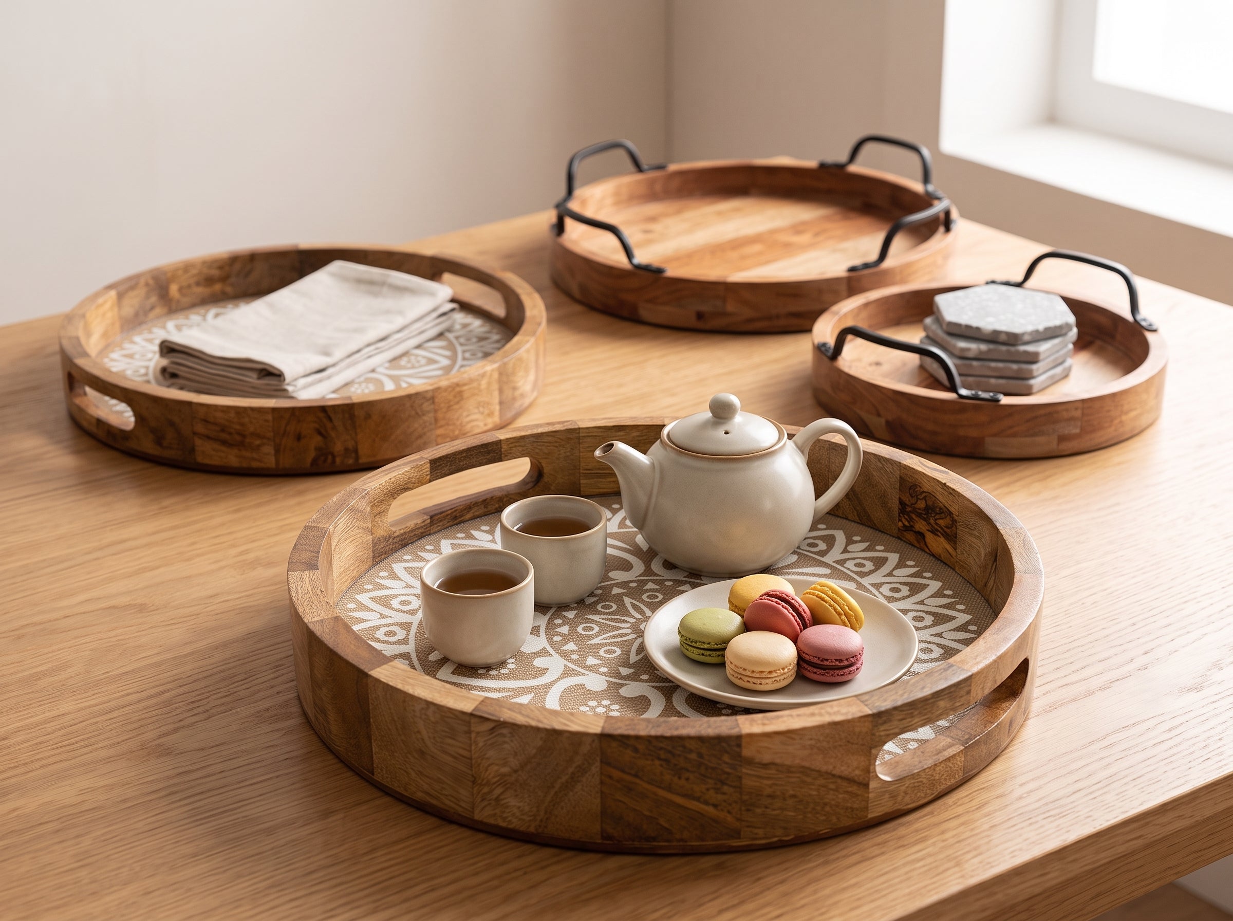 Round Tray with Cotton Mat, Large