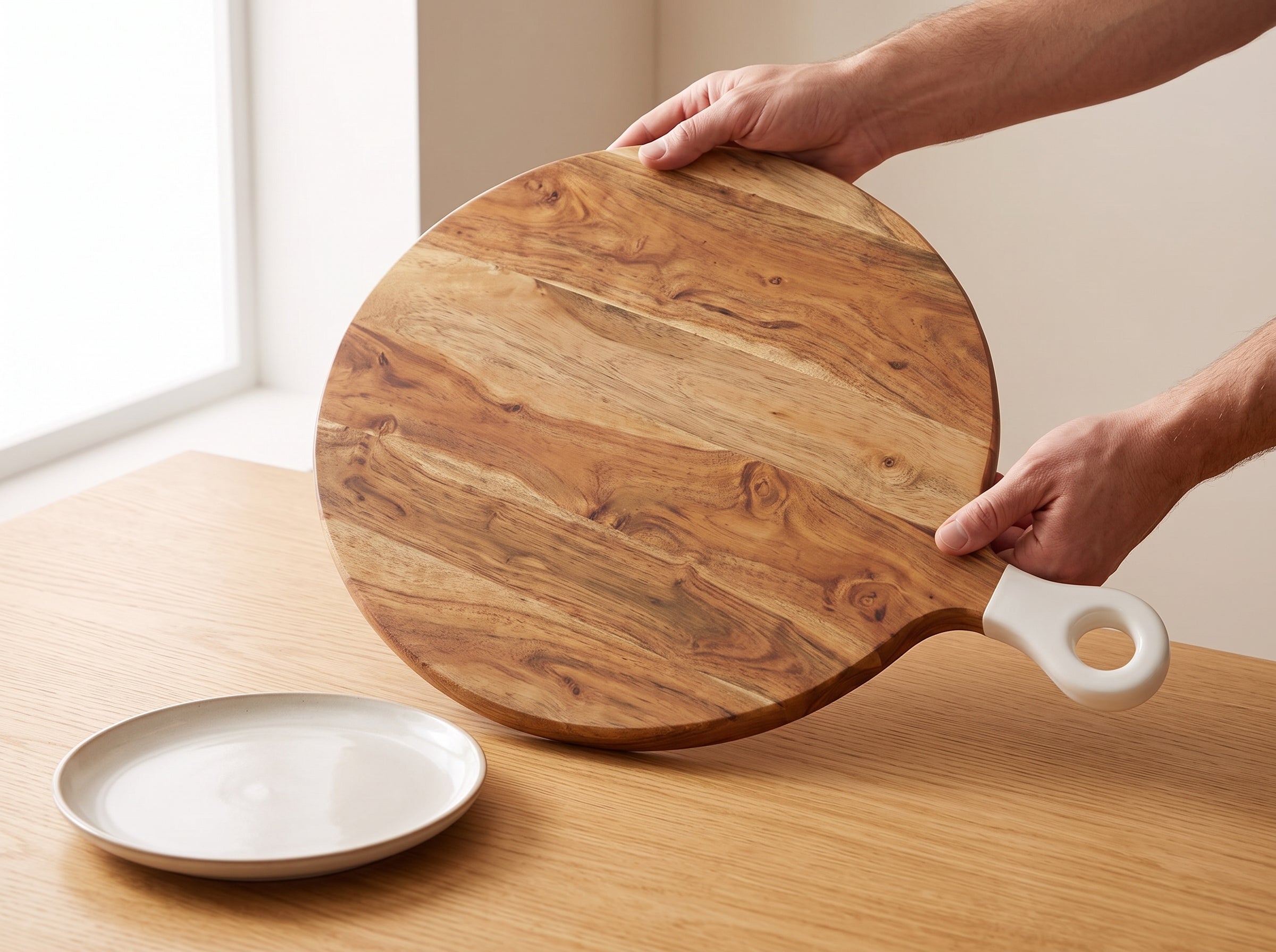 Round Large Board with White Enamel Handle
