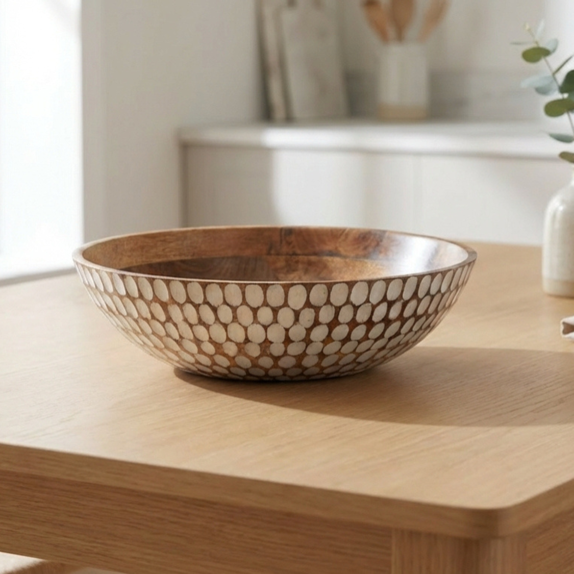 Large Flat Bowl with White Polka Dots