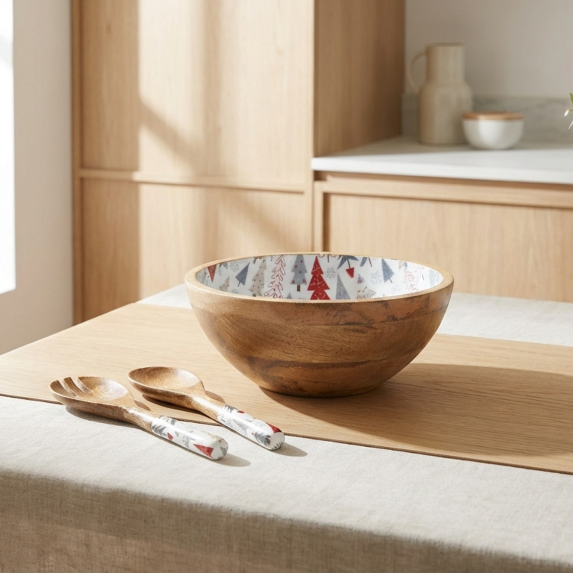 Serving Bowl and Servers with Holiday Enamel