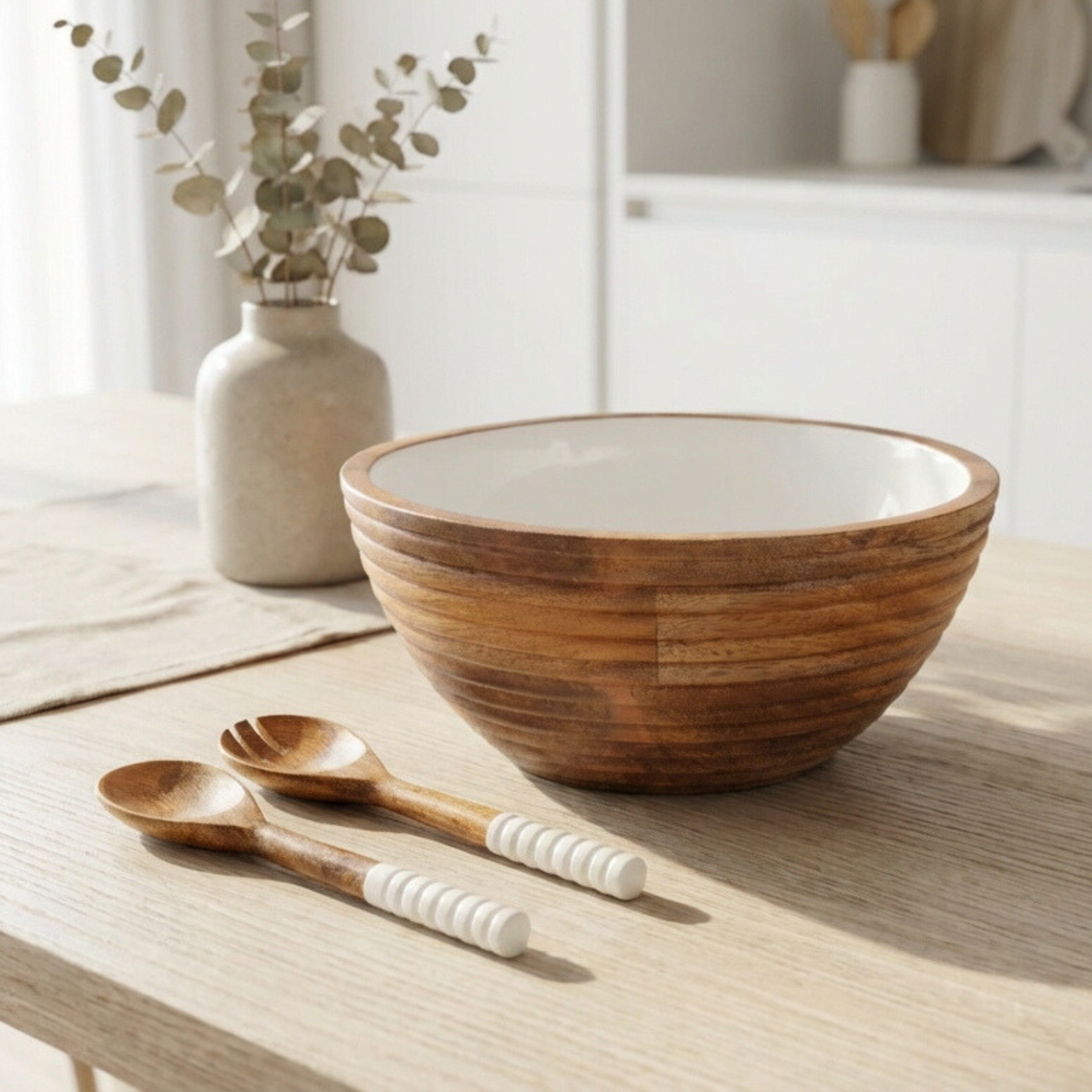 Serving Bowl and Servers with White Enamel