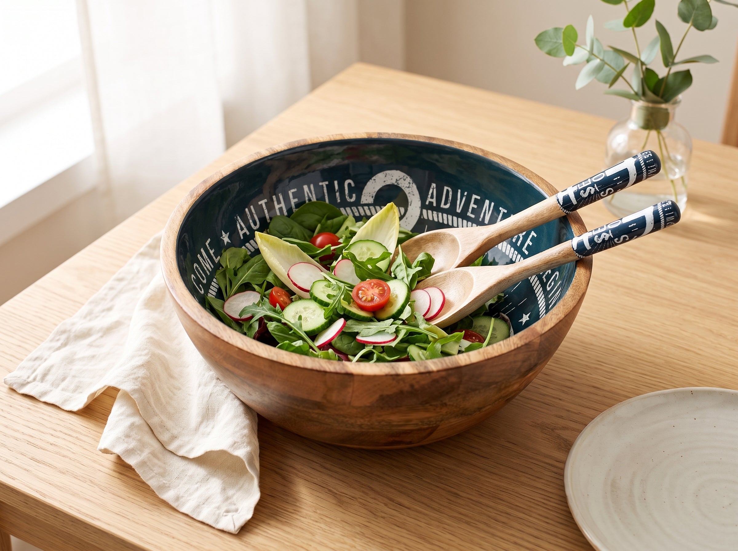 Serving Bowl and Servers with Sea Story Enamel