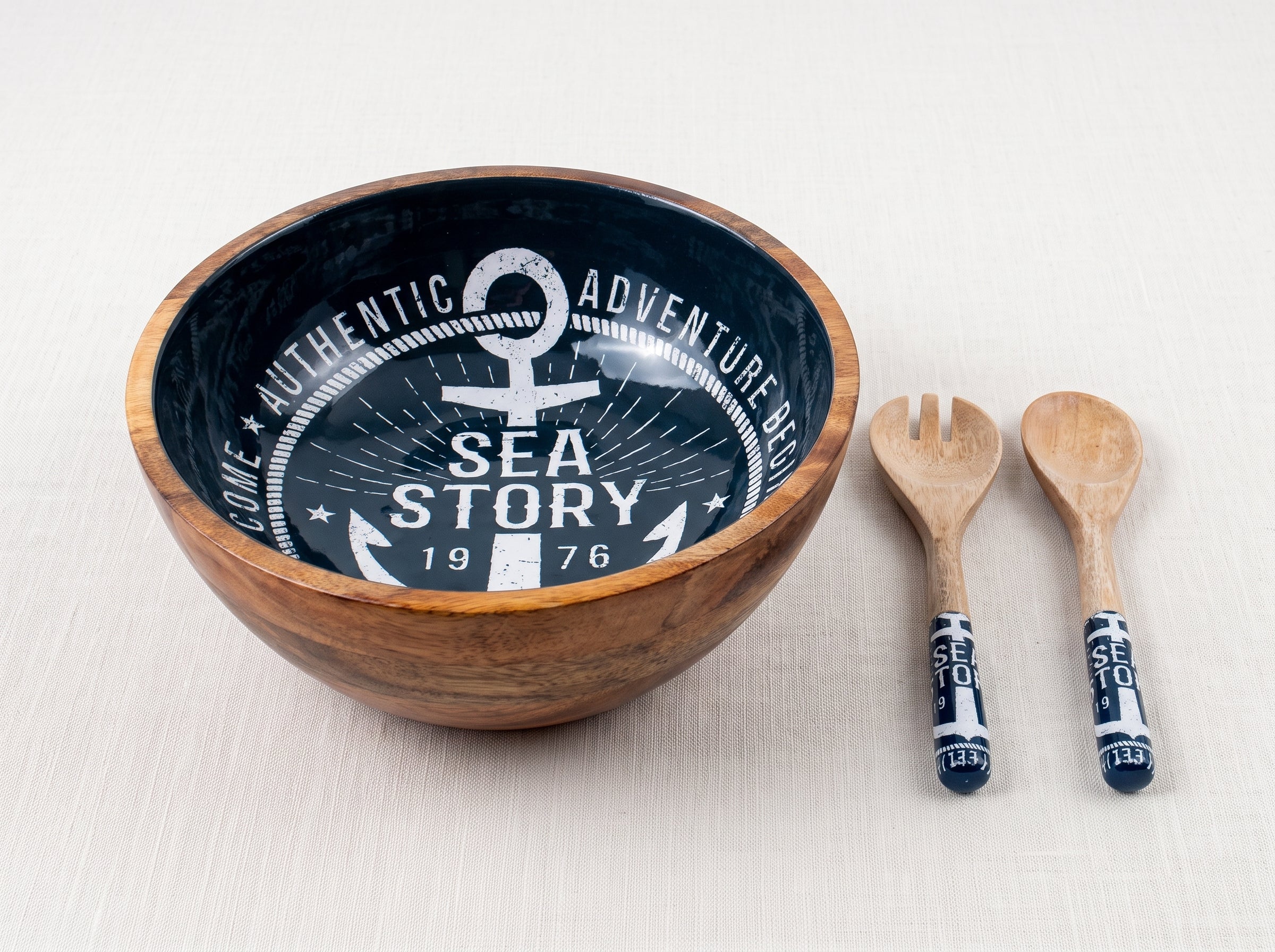 Serving Bowl and Servers with Sea Story Enamel