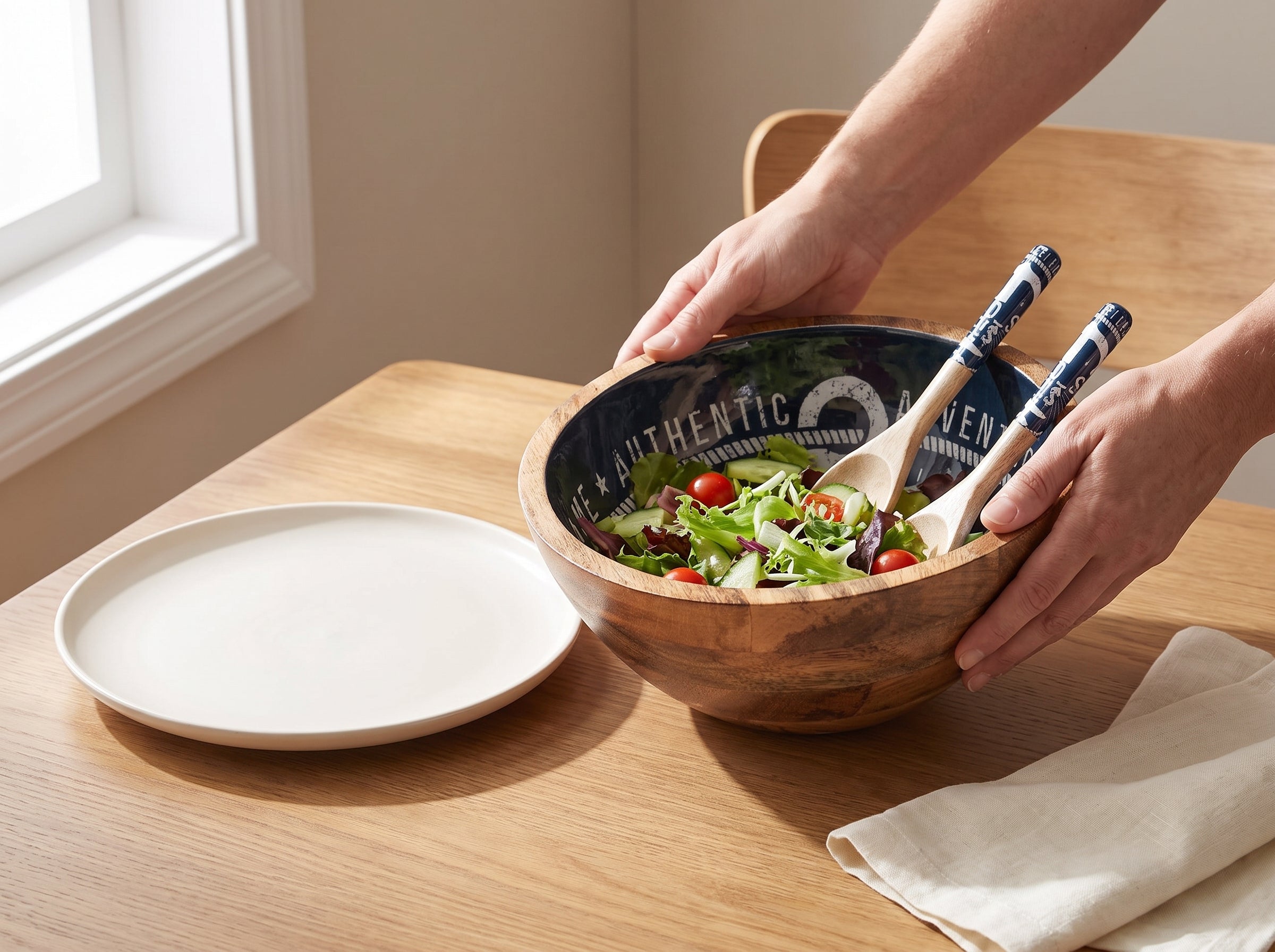 Serving Bowl and Servers with Sea Story Enamel