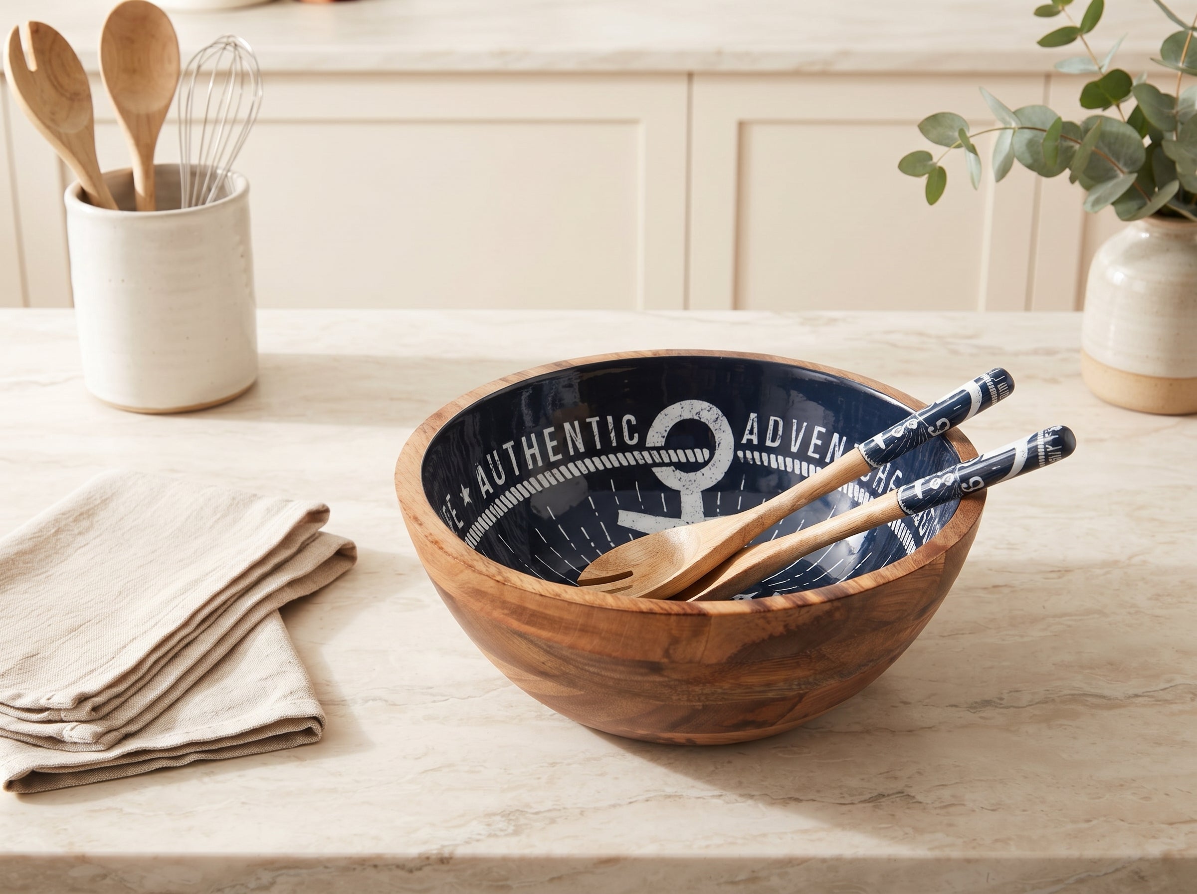 Serving Bowl and Servers with Sea Story Enamel
